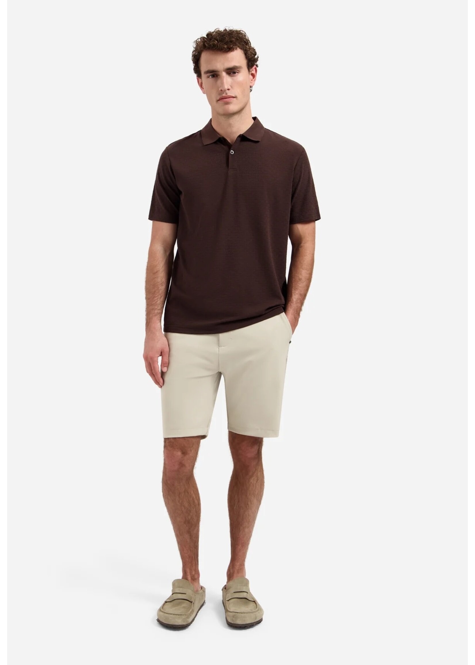 NO EXCESS  Polo met V-hals, korte mouwen en gestructureerd | Dark Brown