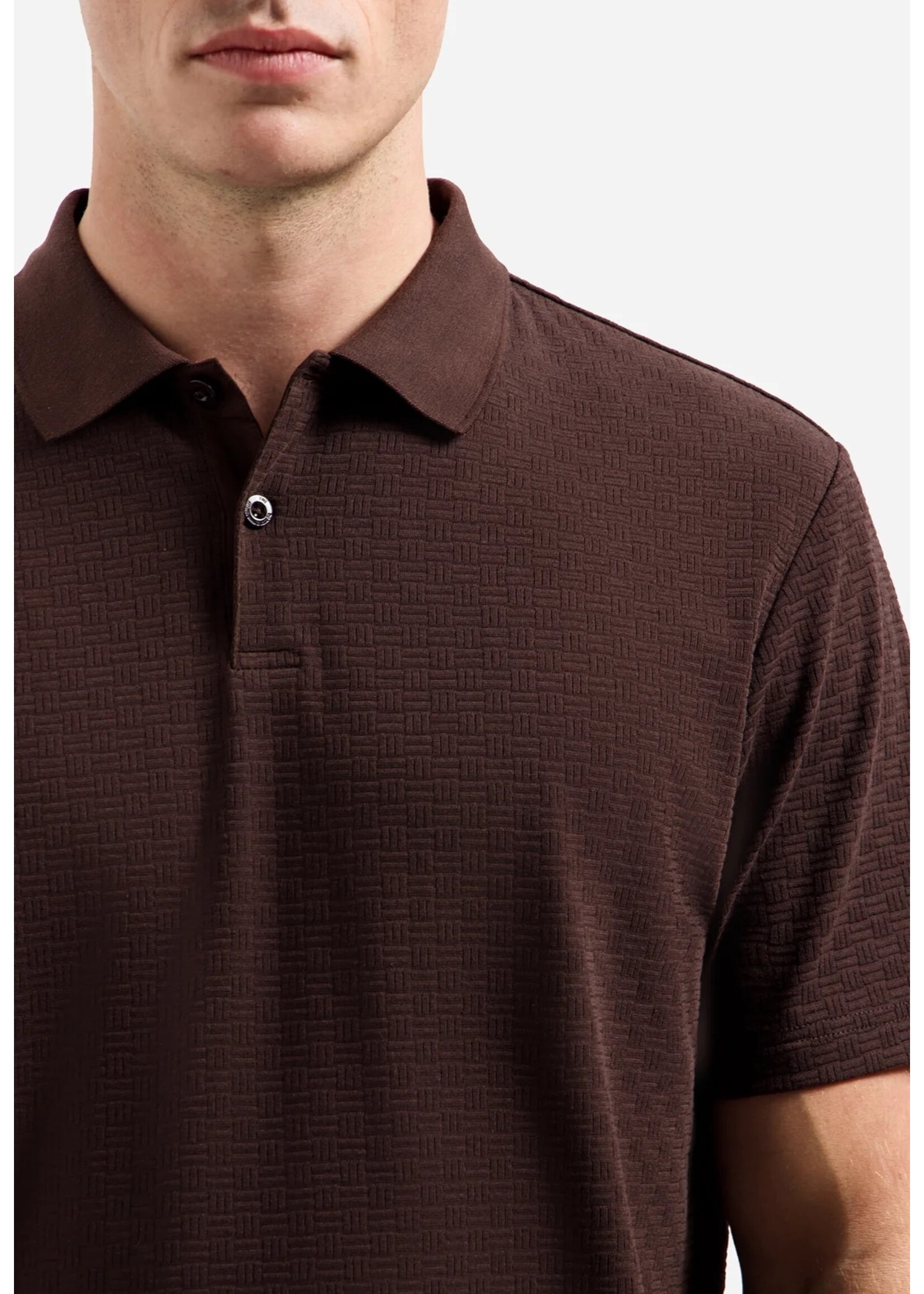 NO EXCESS  Polo met V-hals, korte mouwen en gestructureerd | Dark Brown