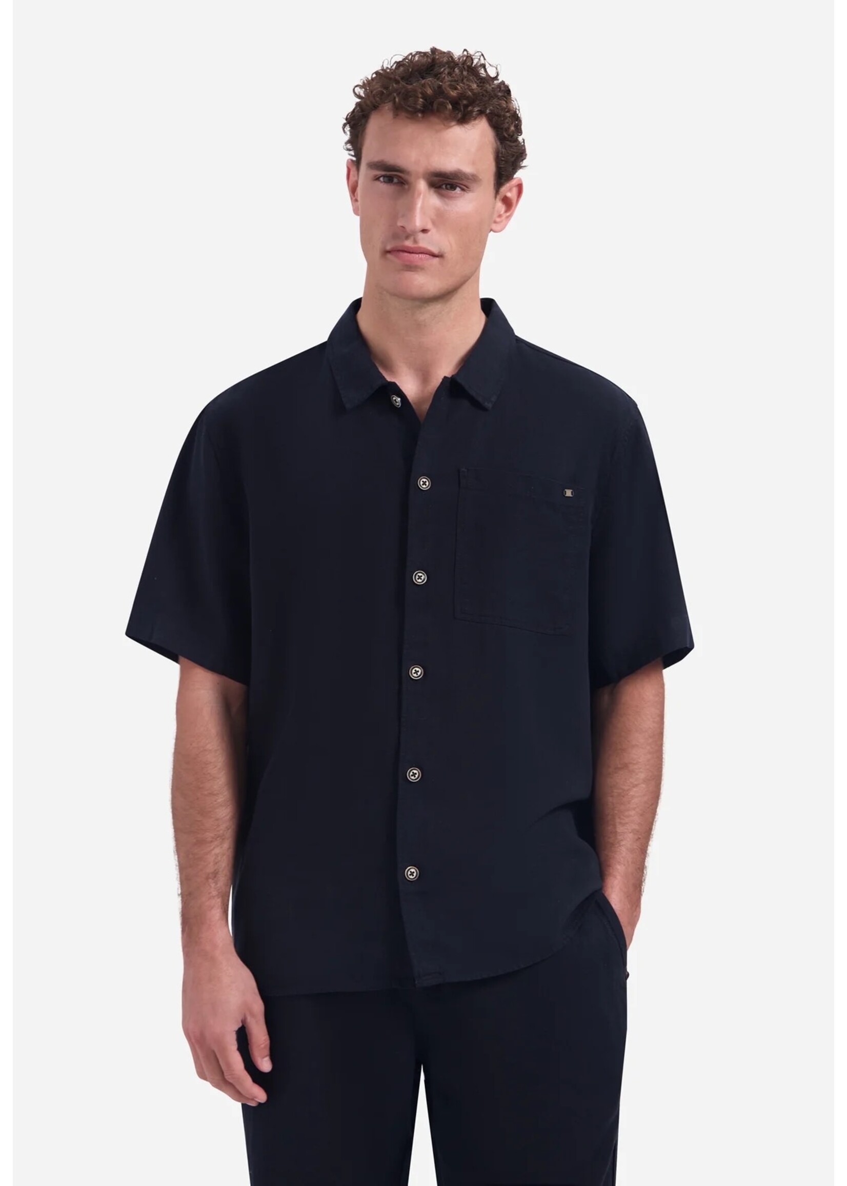 NO EXCESS  Overhemd van linnenmix met korte mouwen | NIGHT