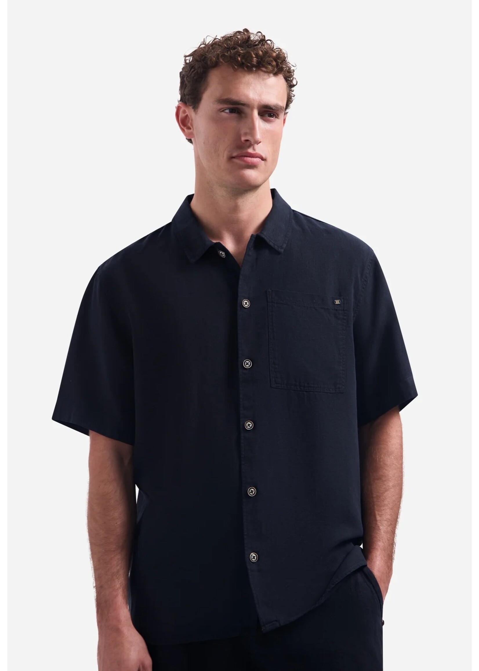 NO EXCESS  Overhemd van linnenmix met korte mouwen | NIGHT
