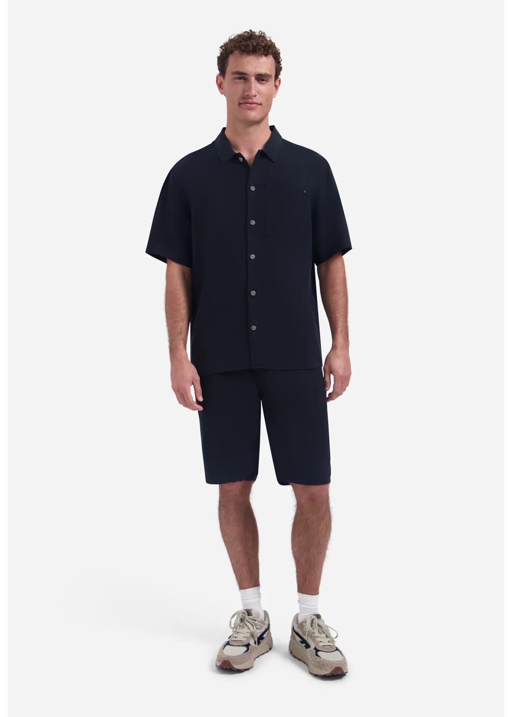 NO EXCESS  Overhemd van linnenmix met korte mouwen | NIGHT