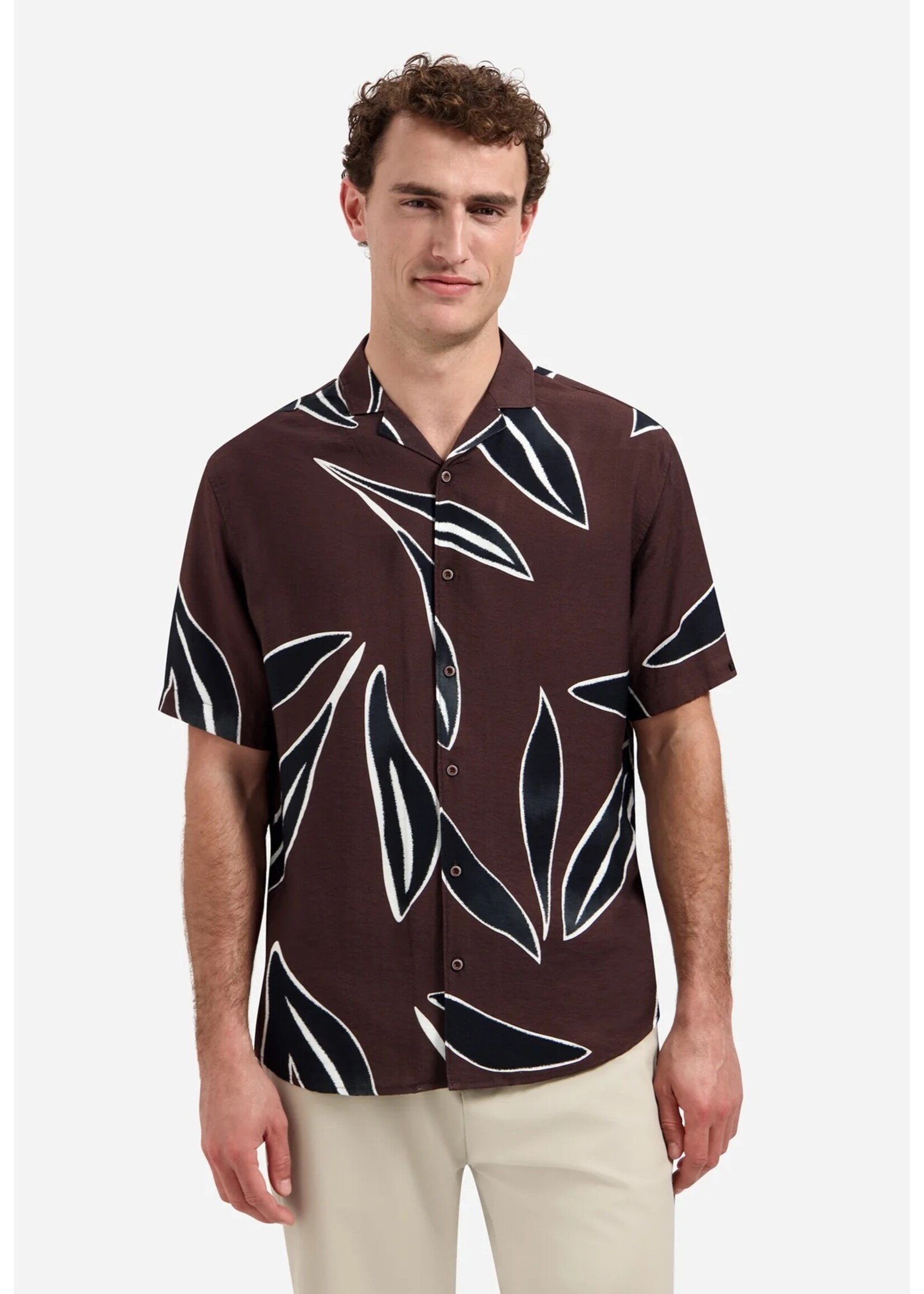 NO EXCESS  Overhemd met korte mouwen en opvallend patroon | Dark Brown
