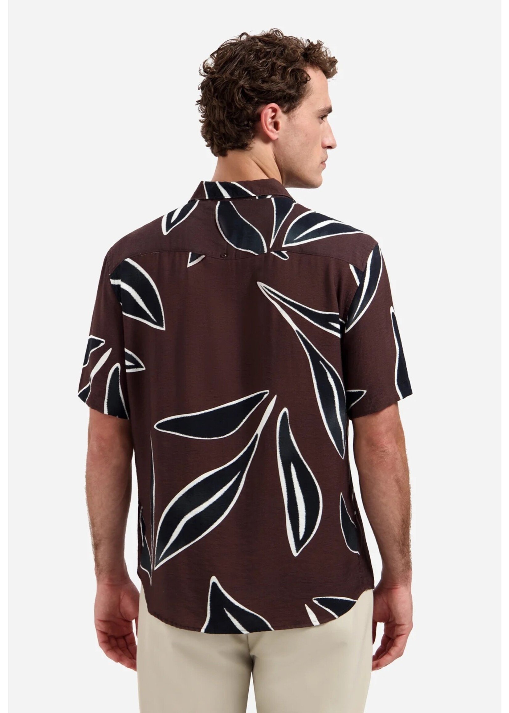 NO EXCESS  Overhemd met korte mouwen en opvallend patroon | Dark Brown