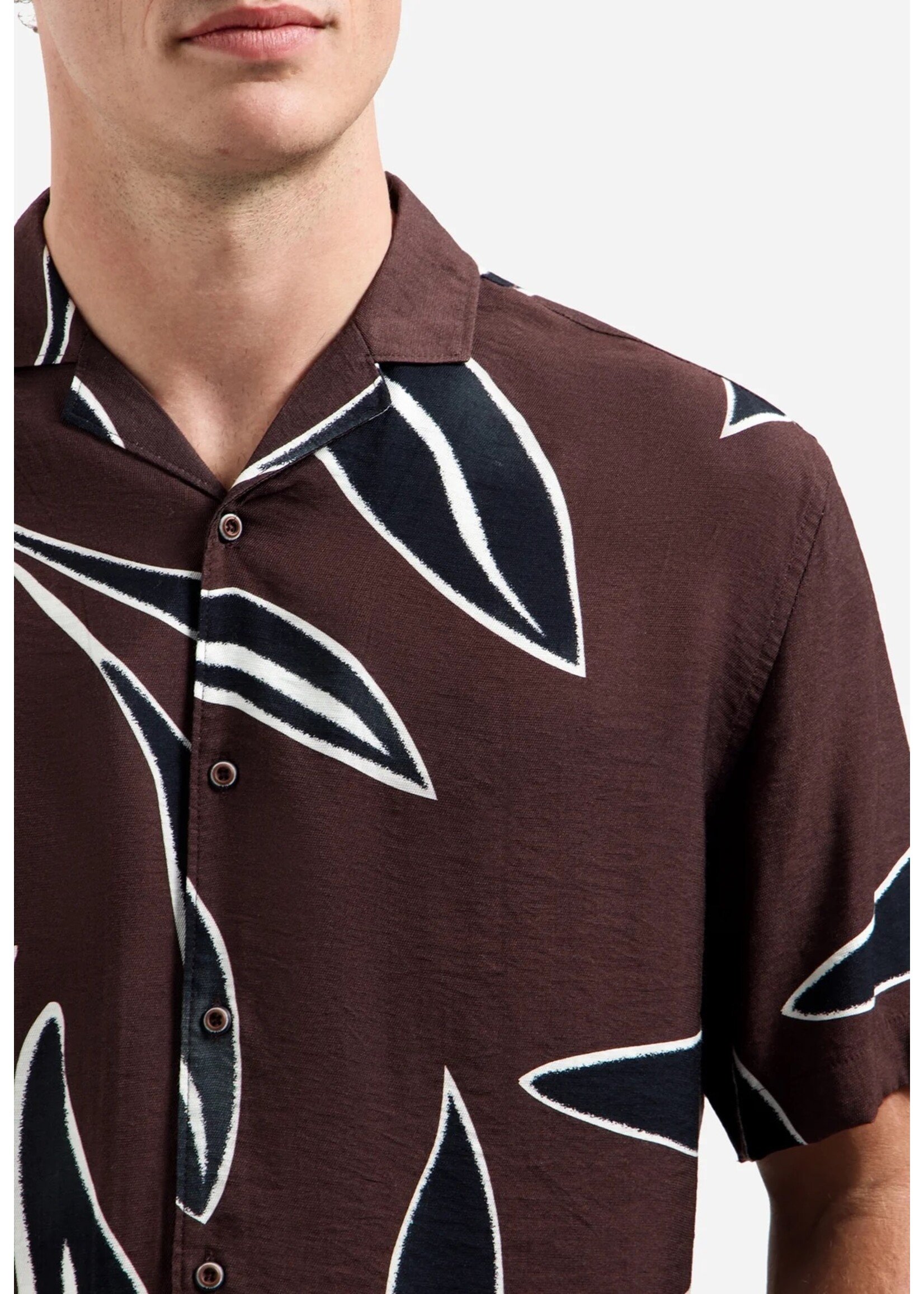 NO EXCESS  Overhemd met korte mouwen en opvallend patroon | Dark Brown