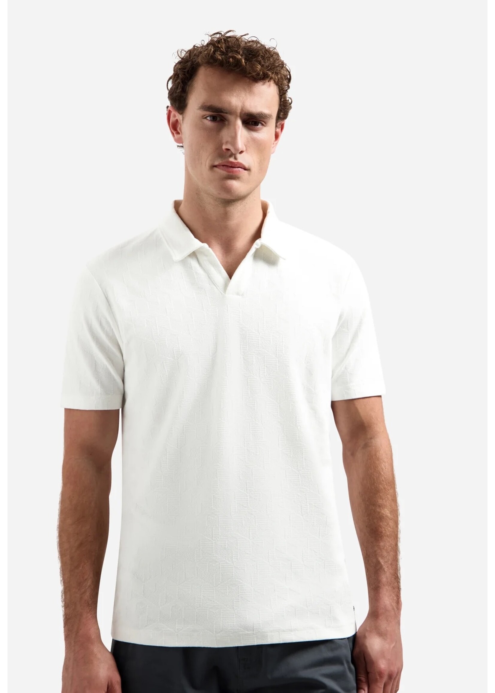 NO EXCESS  Polo met V-hals en korte mouwen met jacquardprint | White