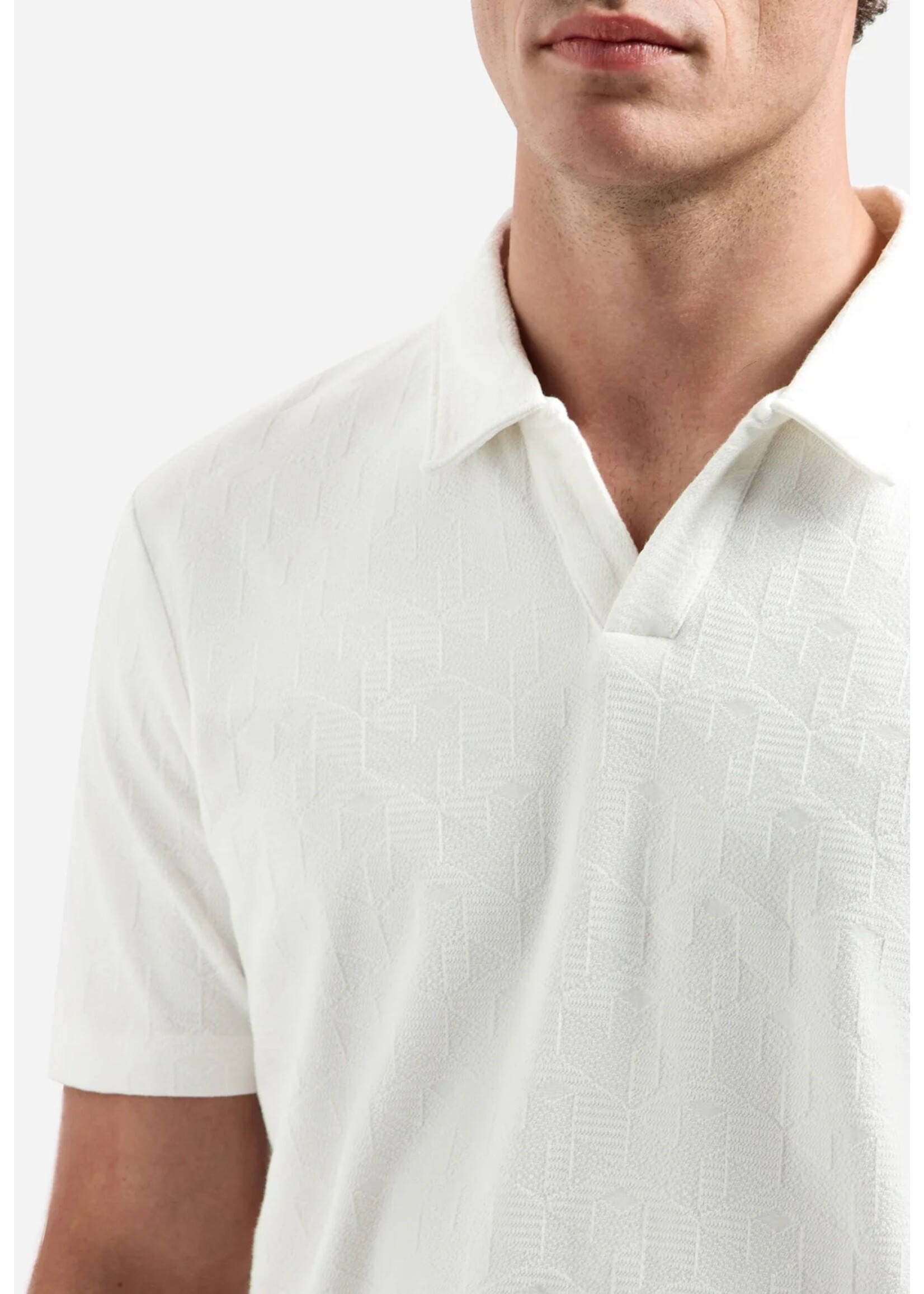 NO EXCESS  Polo met V-hals en korte mouwen met jacquardprint | White