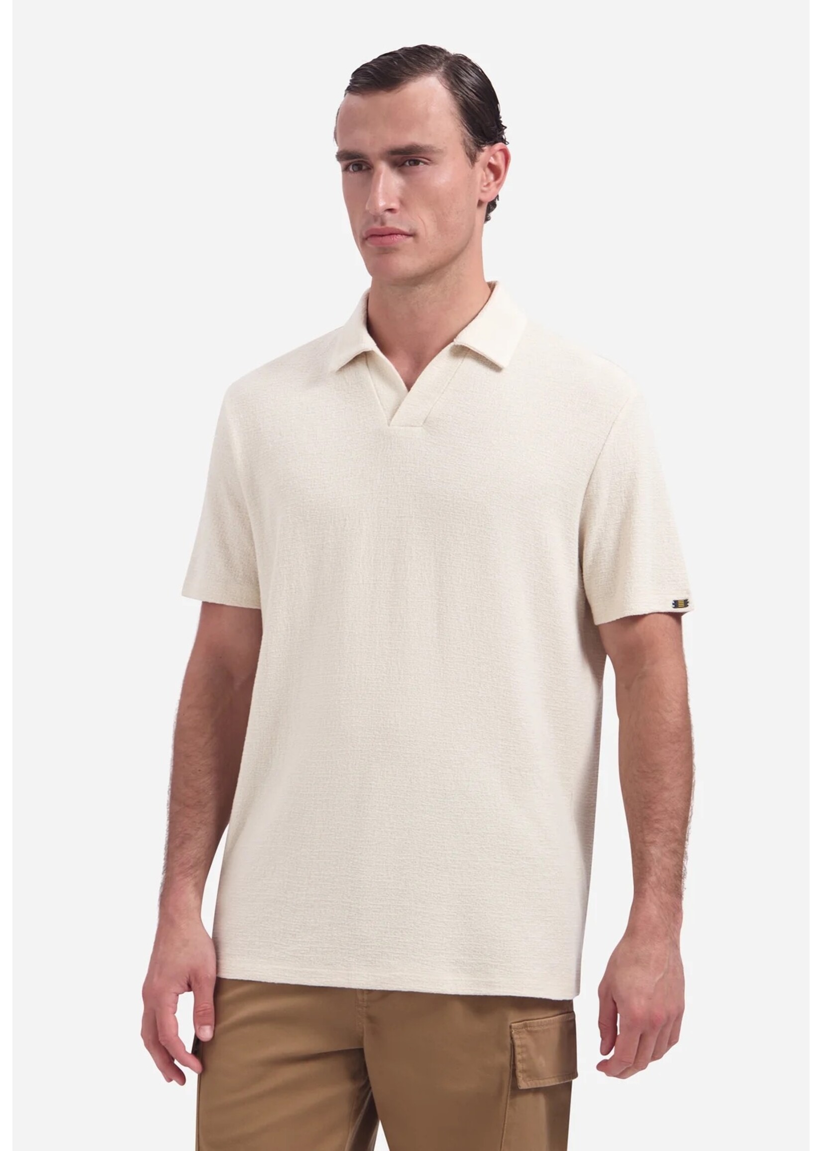 NO EXCESS  Polo met V-hals, korte mouwen en structuur | Stone