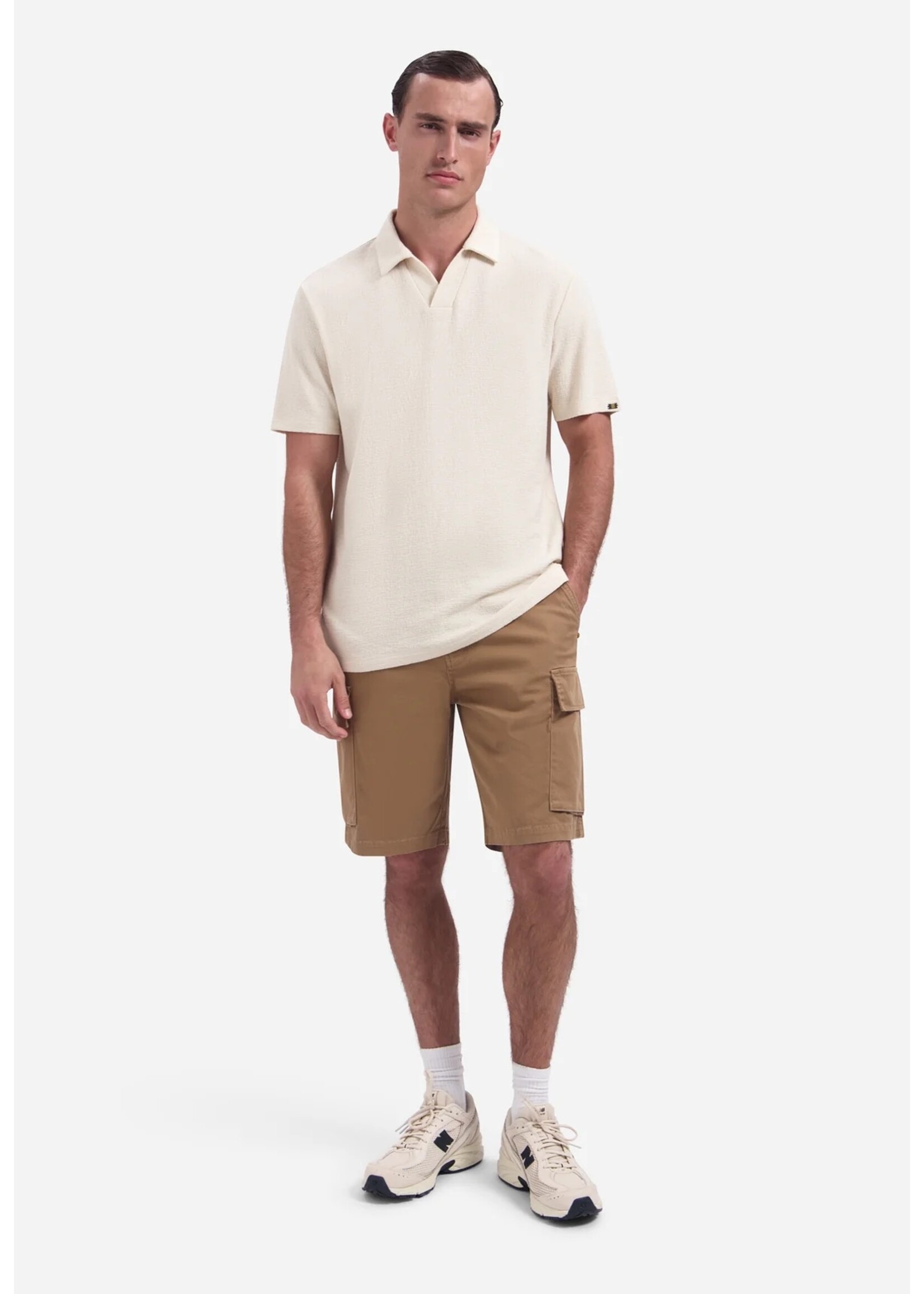 NO EXCESS  Polo met V-hals, korte mouwen en structuur | Stone