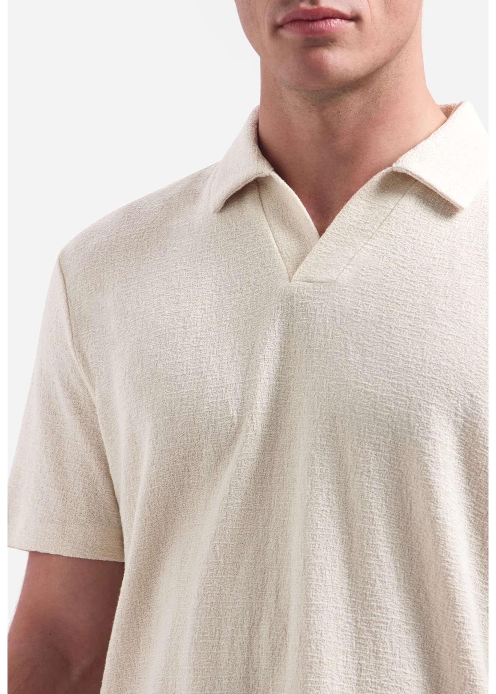 NO EXCESS  Polo met V-hals, korte mouwen en structuur | Stone