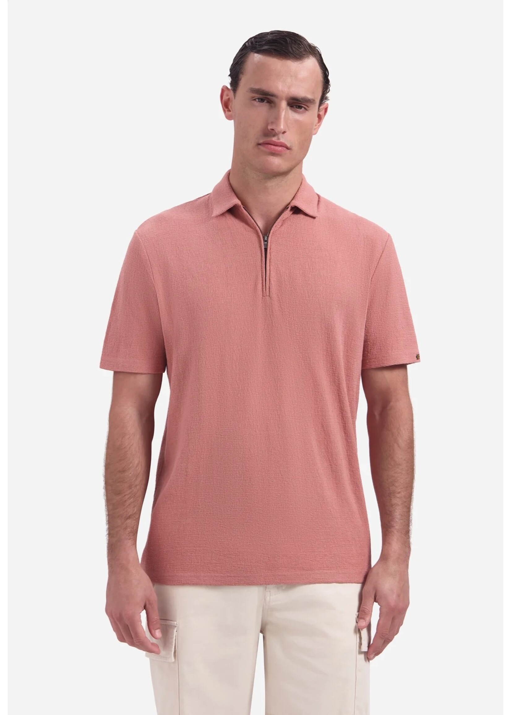 NO EXCESS  Polo met V-hals, korte mouwen en ritssluiting aan de voorkant | Coral