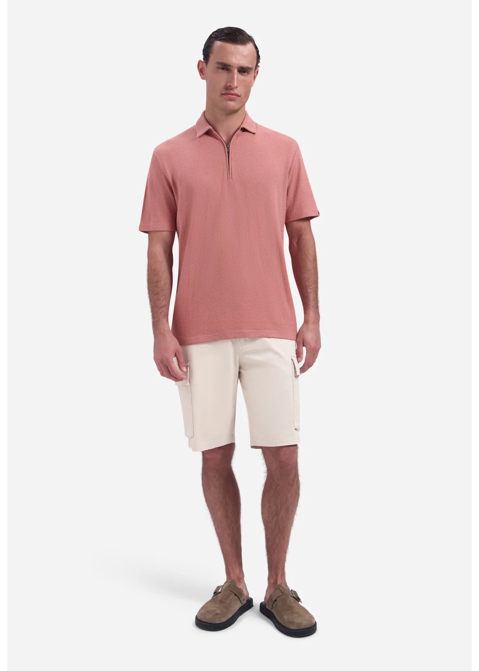 NO EXCESS  Polo met V-hals, korte mouwen en ritssluiting aan de voorkant | Coral