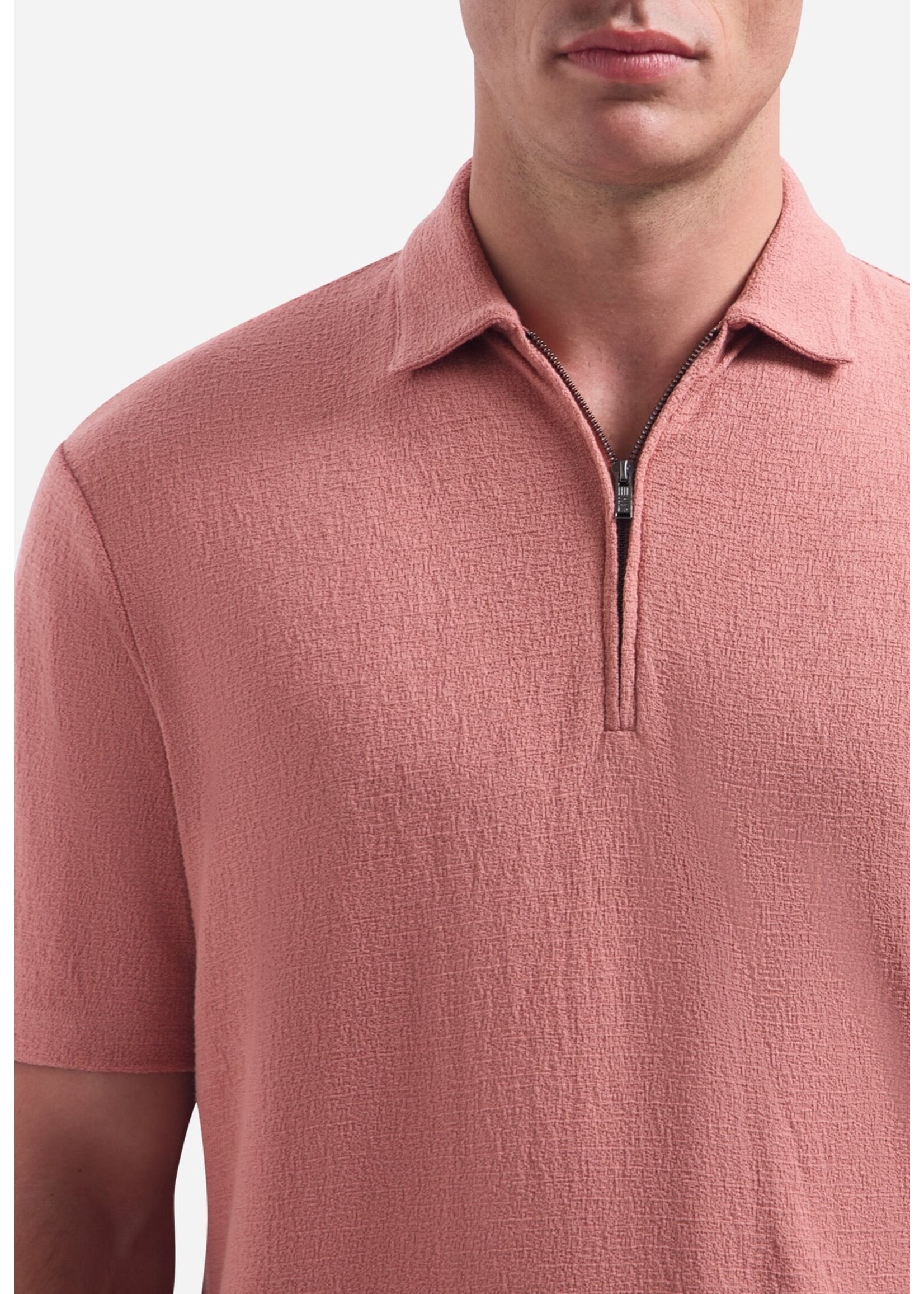 NO EXCESS  Polo met V-hals, korte mouwen en ritssluiting aan de voorkant | Coral