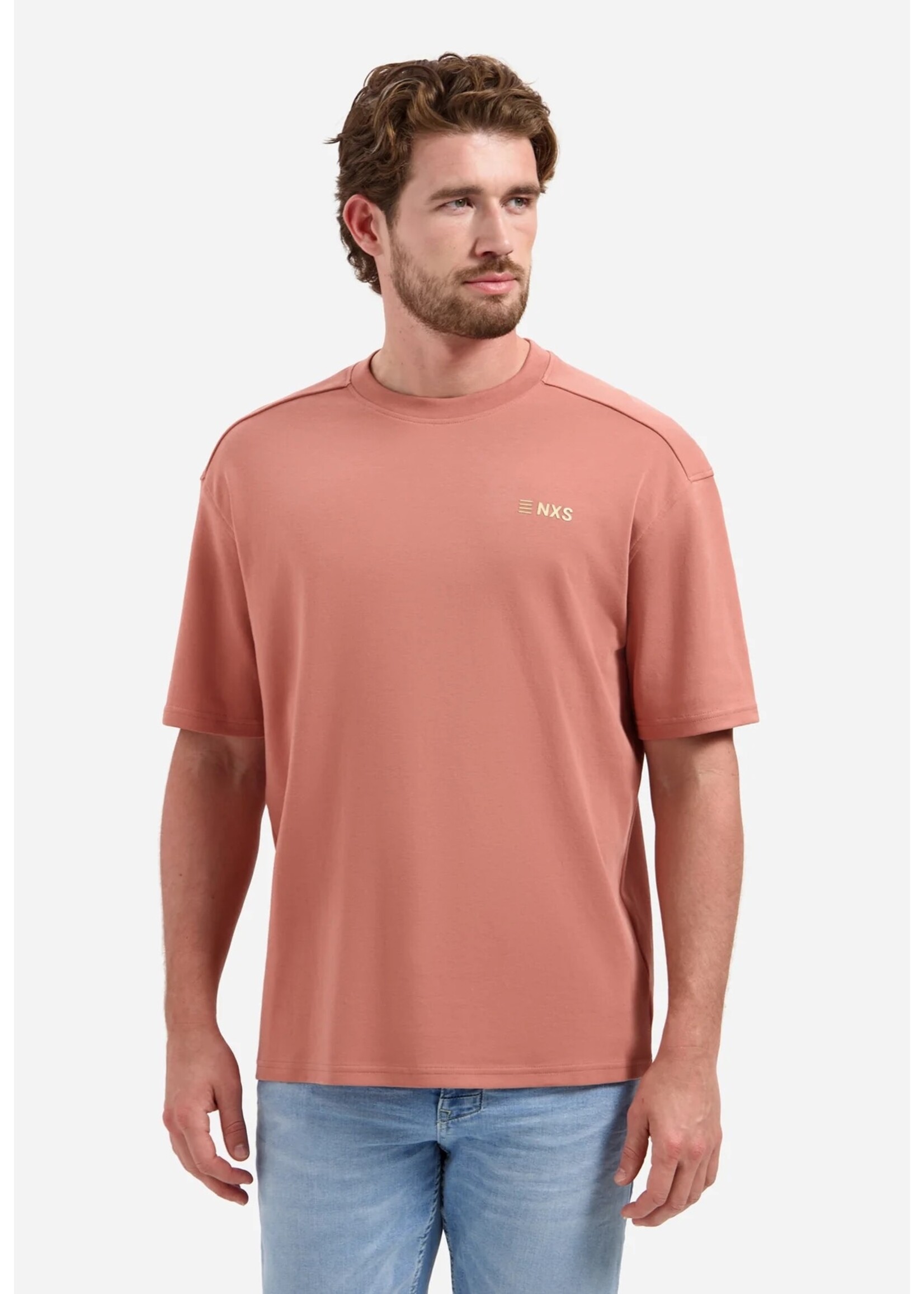 NO EXCESS  T-shirt met ronde hals, korte mouwen en print op de rug | Coral