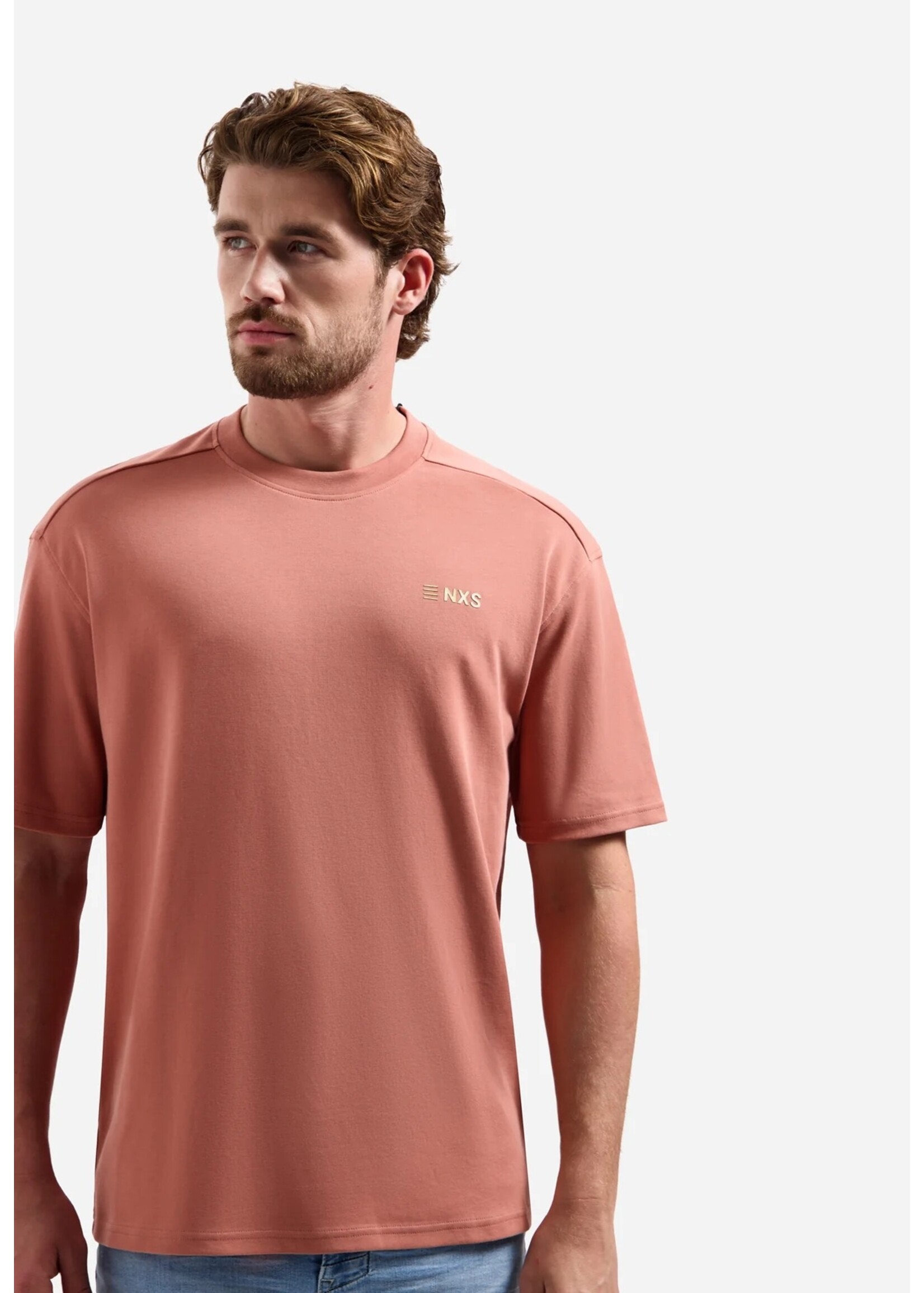NO EXCESS  T-shirt met ronde hals, korte mouwen en print op de rug | Coral