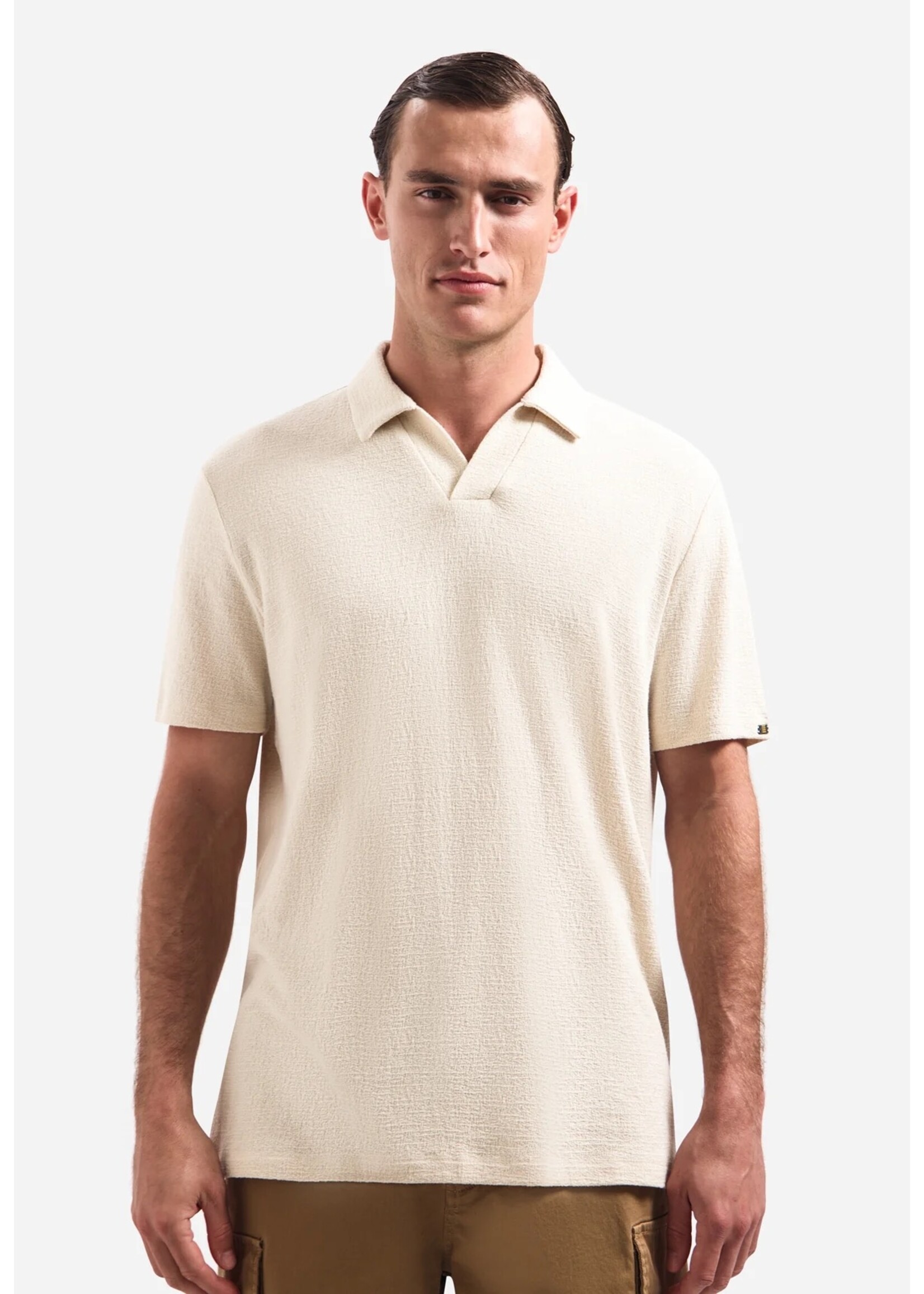 NO EXCESS   Zoom Polo met V-hals, korte mouwen en structuur | Stone