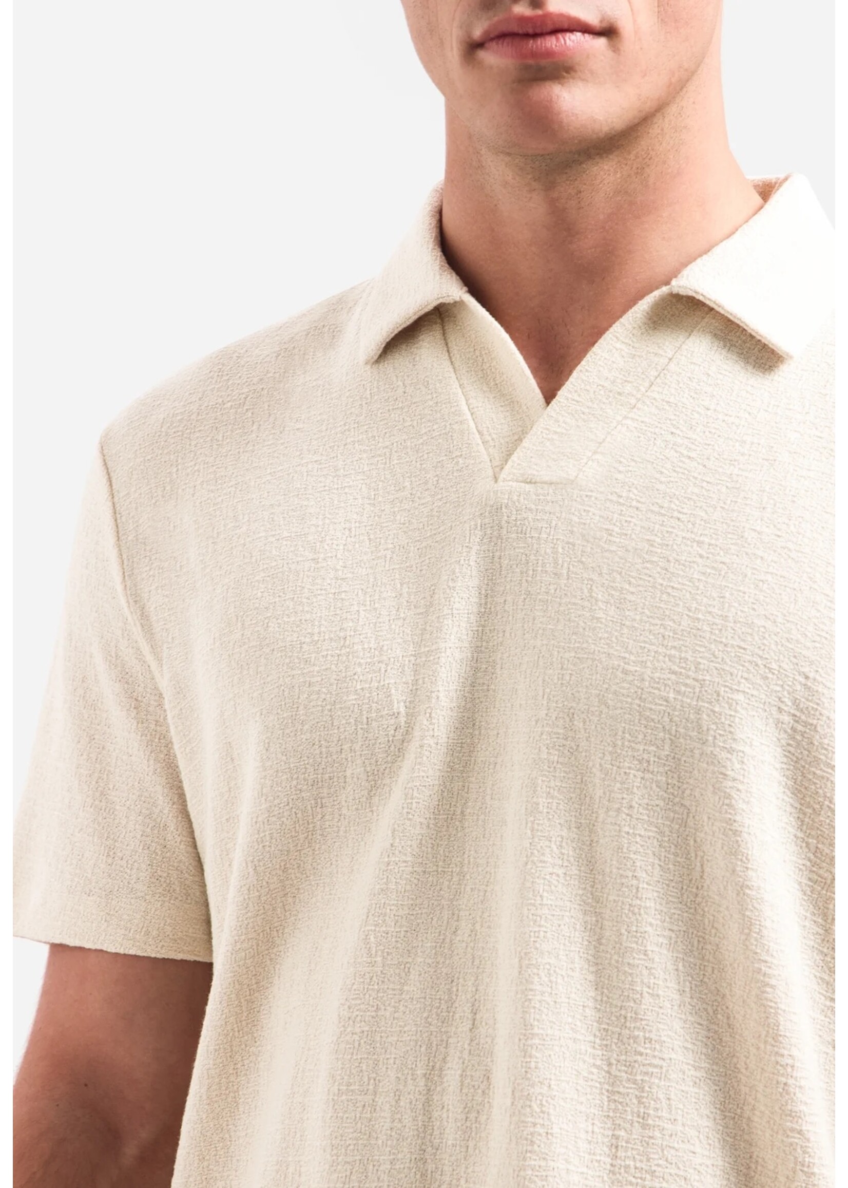 NO EXCESS   Zoom Polo met V-hals, korte mouwen en structuur | Stone