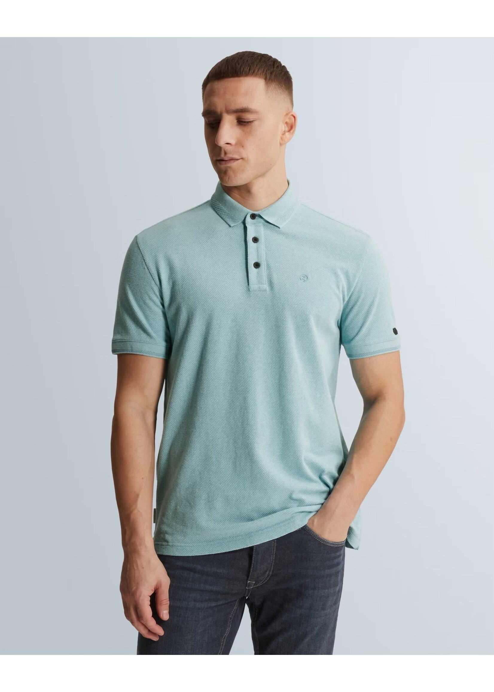 CAST IRON SLIM FIT POLO MET ALLOVER STRUCTUUR - Reef Waters