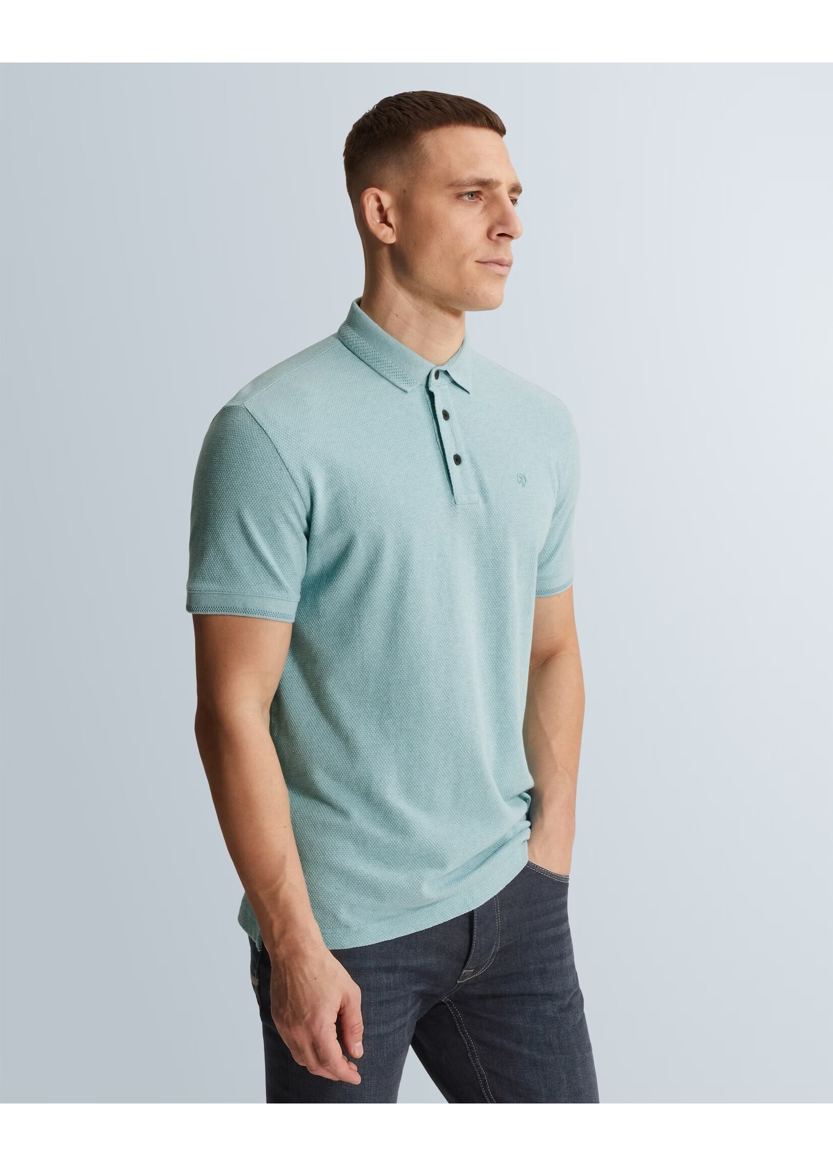 CAST IRON SLIM FIT POLO MET ALLOVER STRUCTUUR - Reef Waters