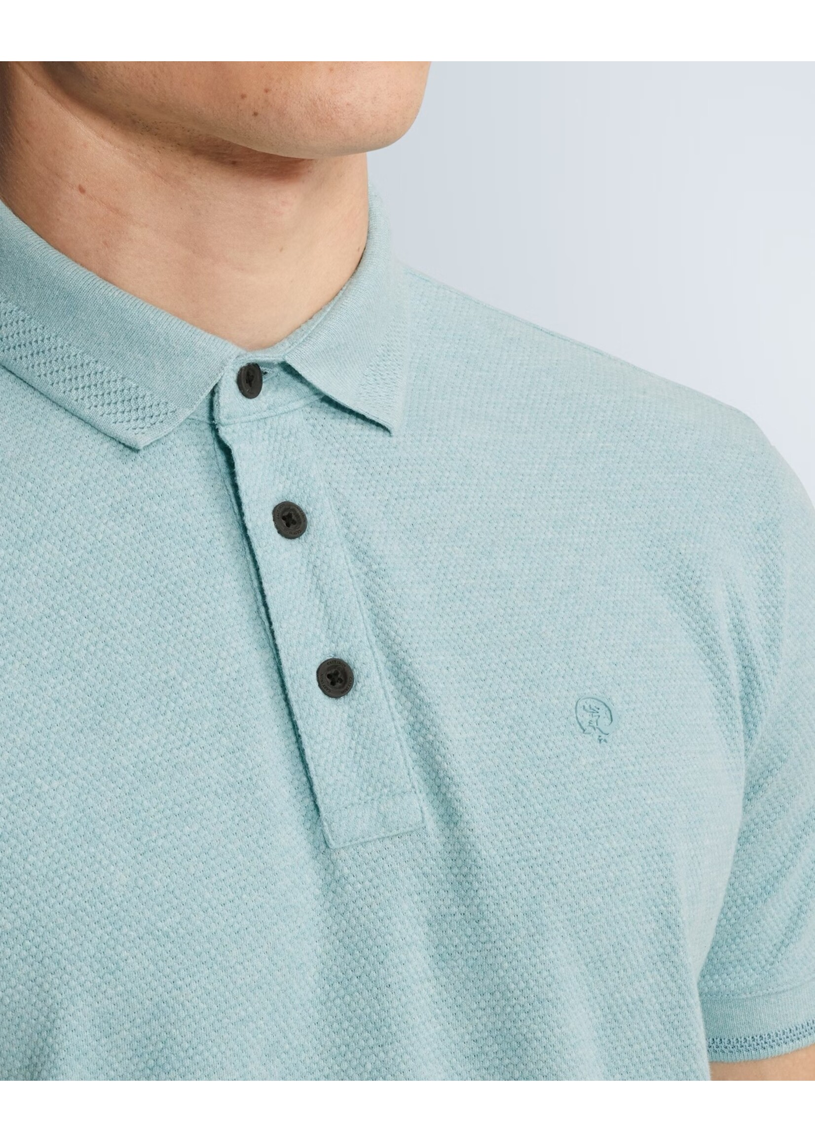 CAST IRON SLIM FIT POLO MET ALLOVER STRUCTUUR - Reef Waters