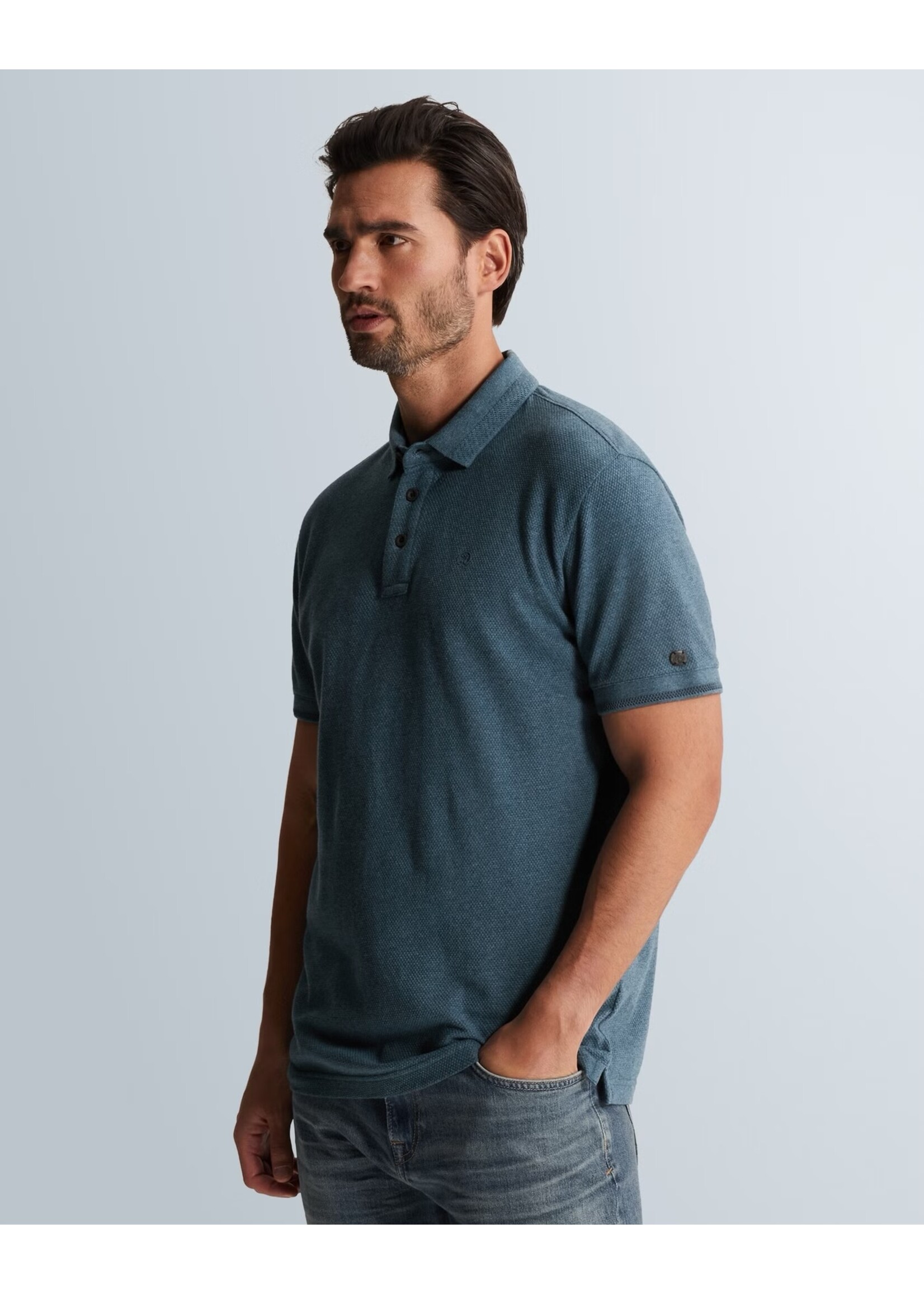 CAST IRON SLIM FIT POLO MET ALLOVER STRUCTUUR - Turbulence
