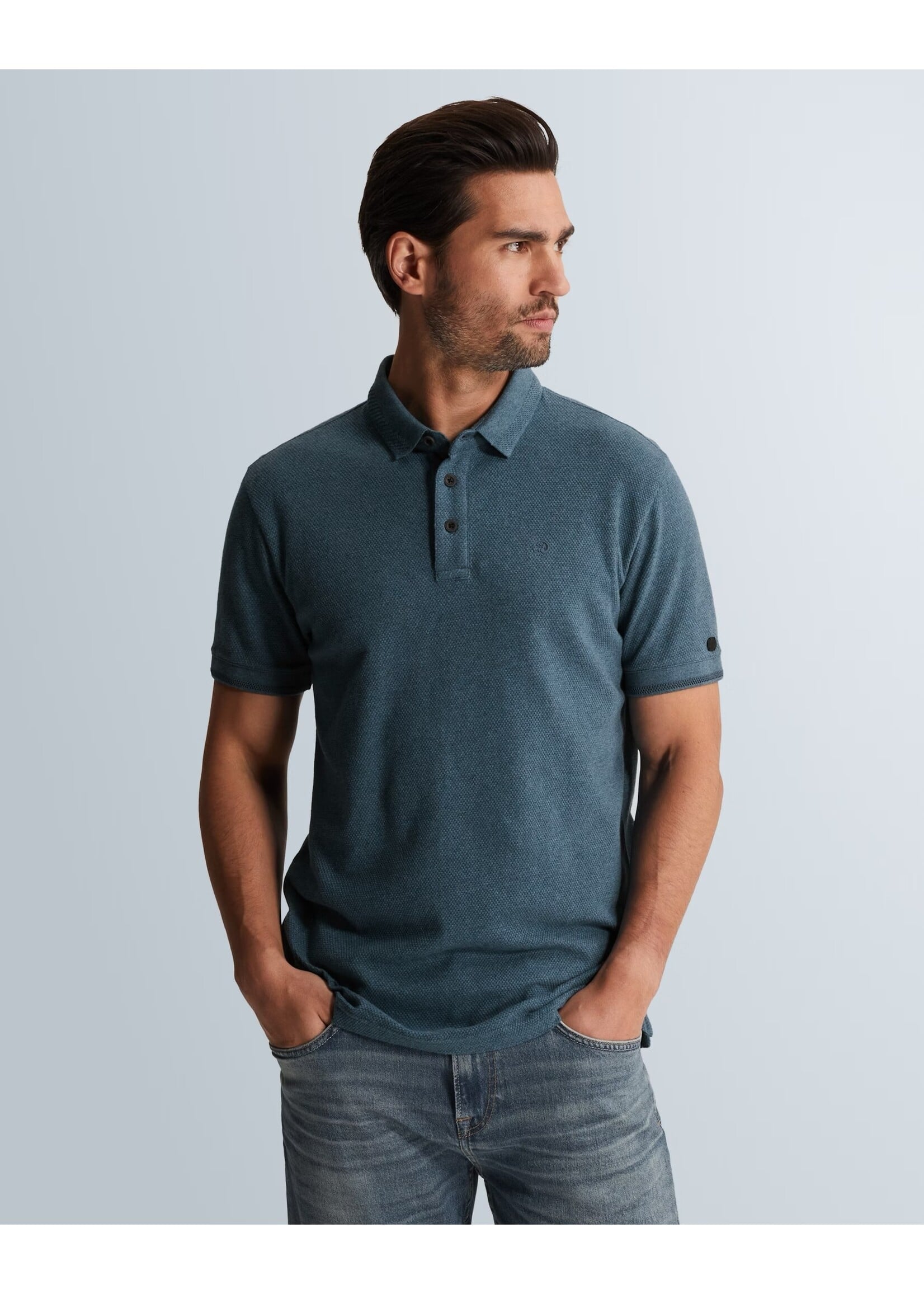 CAST IRON SLIM FIT POLO MET ALLOVER STRUCTUUR - Turbulence