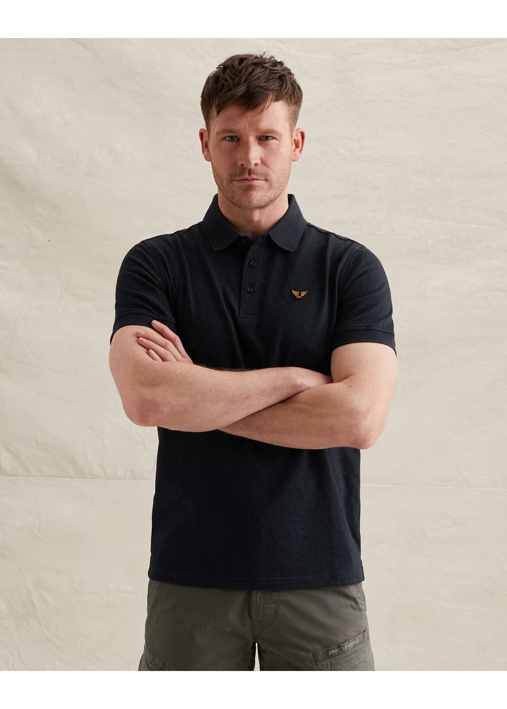 PME LEGEND POLO VAN JERSEY MET ALLOVER JACQUARDPATROON
