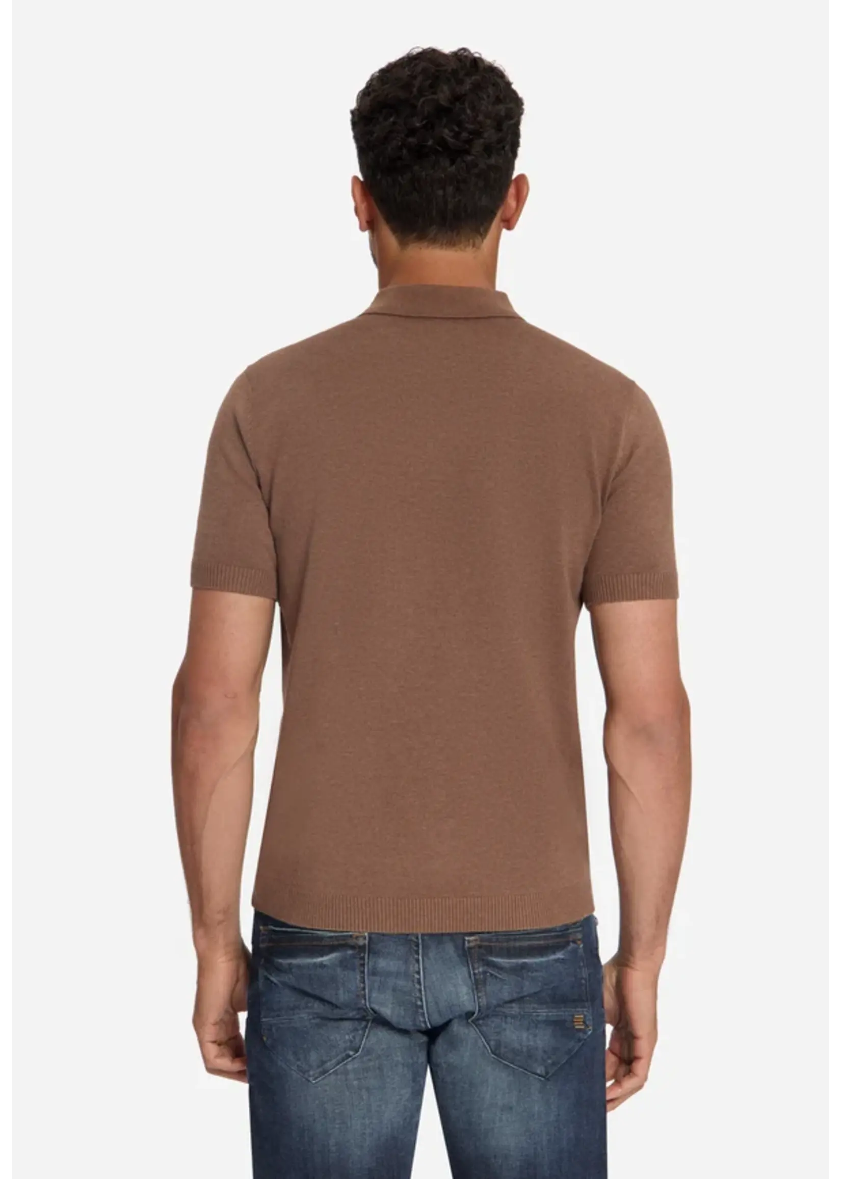 NO EXCESS  Fijngebreide Zip Polo | Light Brown