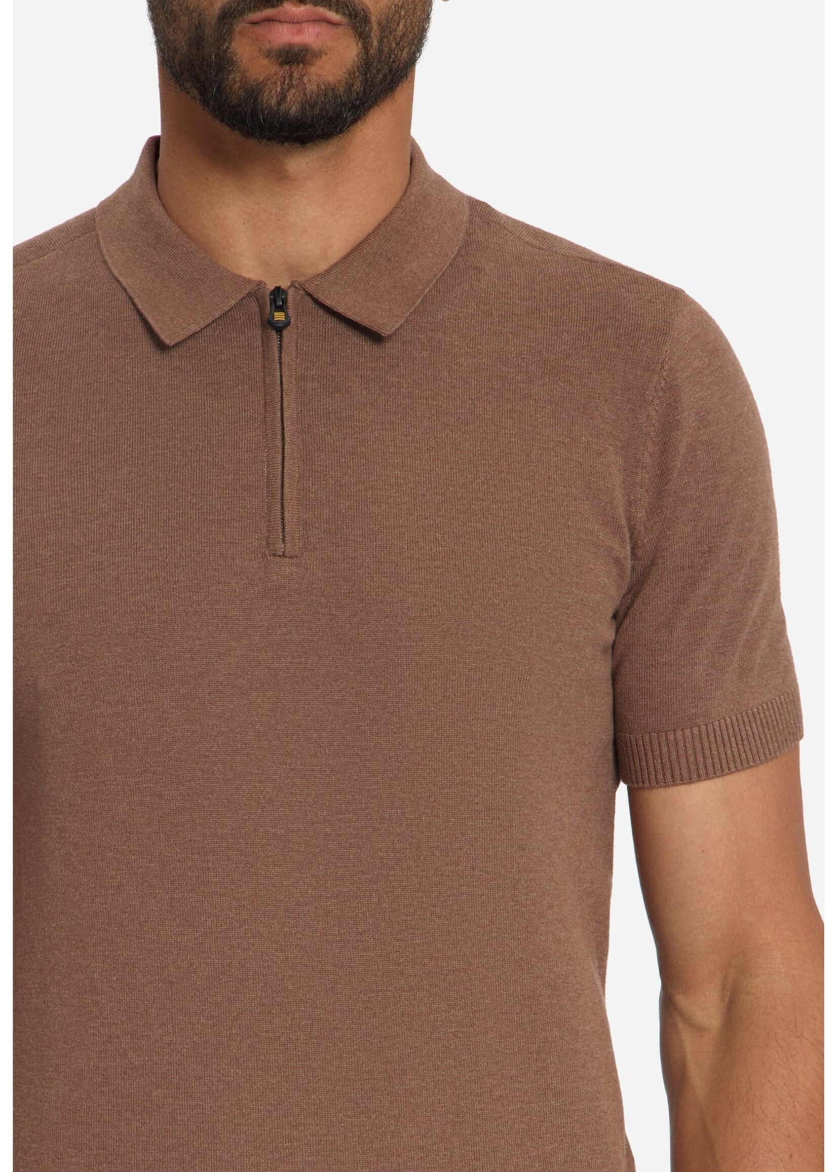 NO EXCESS  Fijngebreide Zip Polo | Light Brown