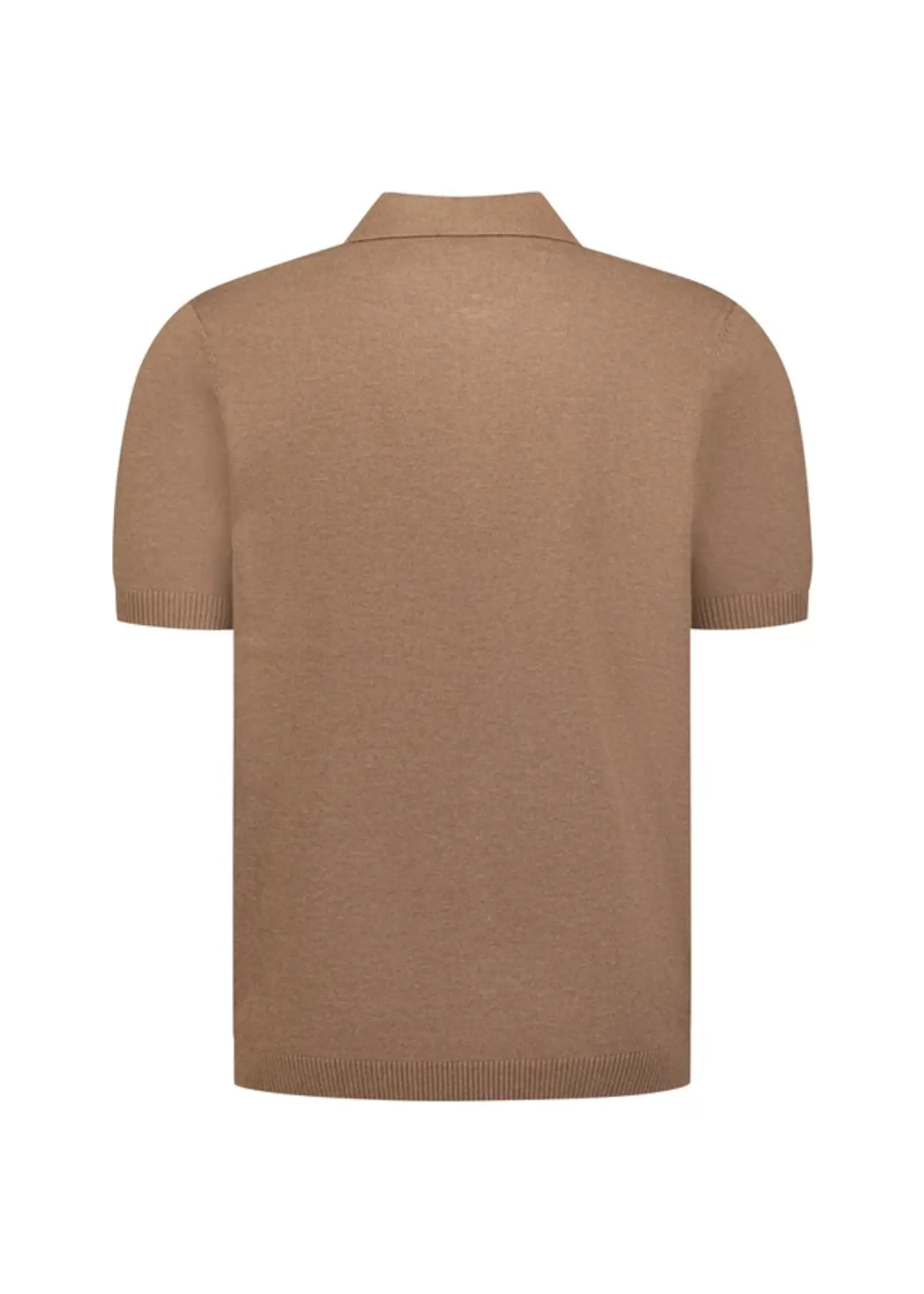 NO EXCESS  Fijngebreide Zip Polo | Light Brown