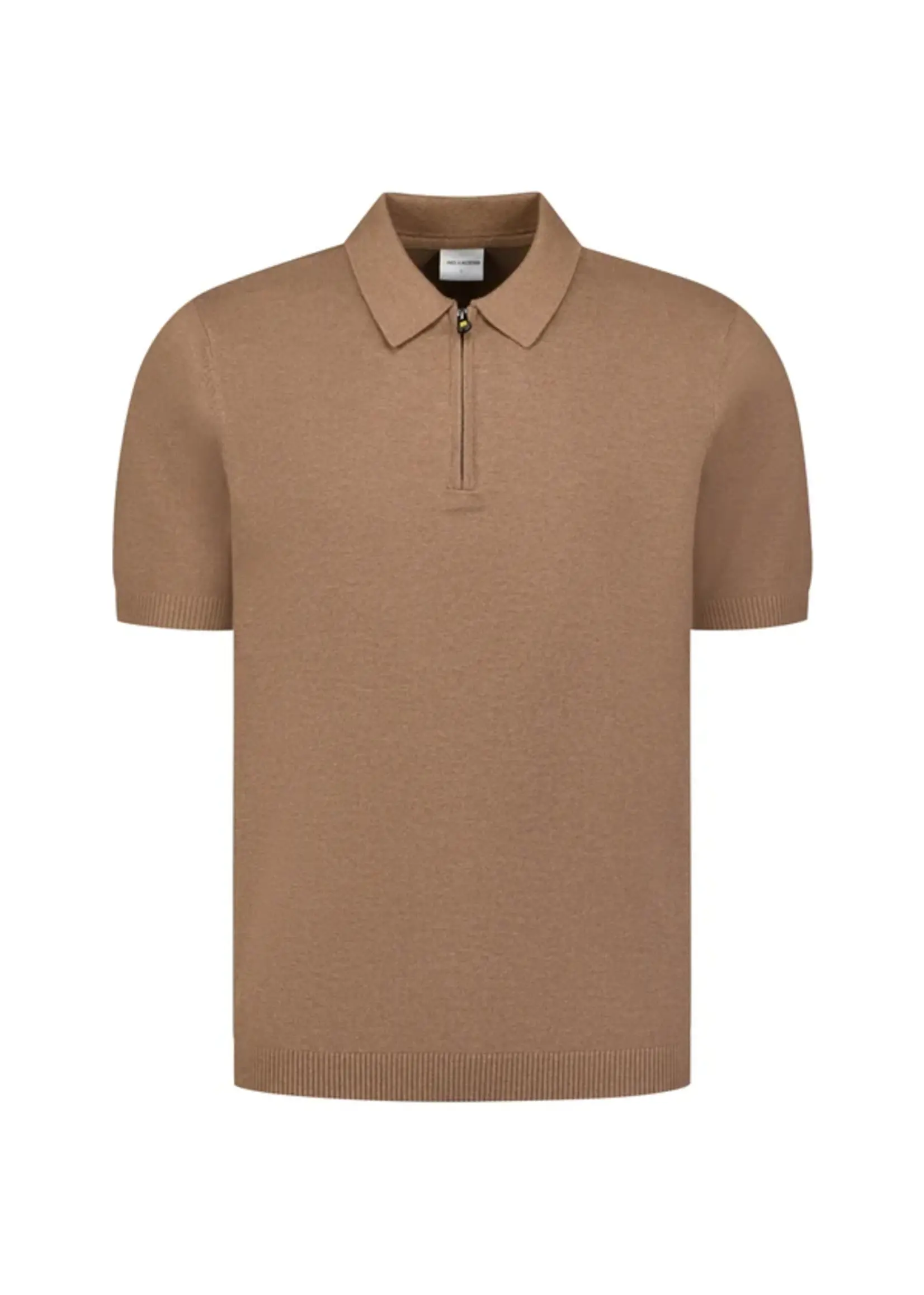 NO EXCESS  Fijngebreide Zip Polo | Light Brown