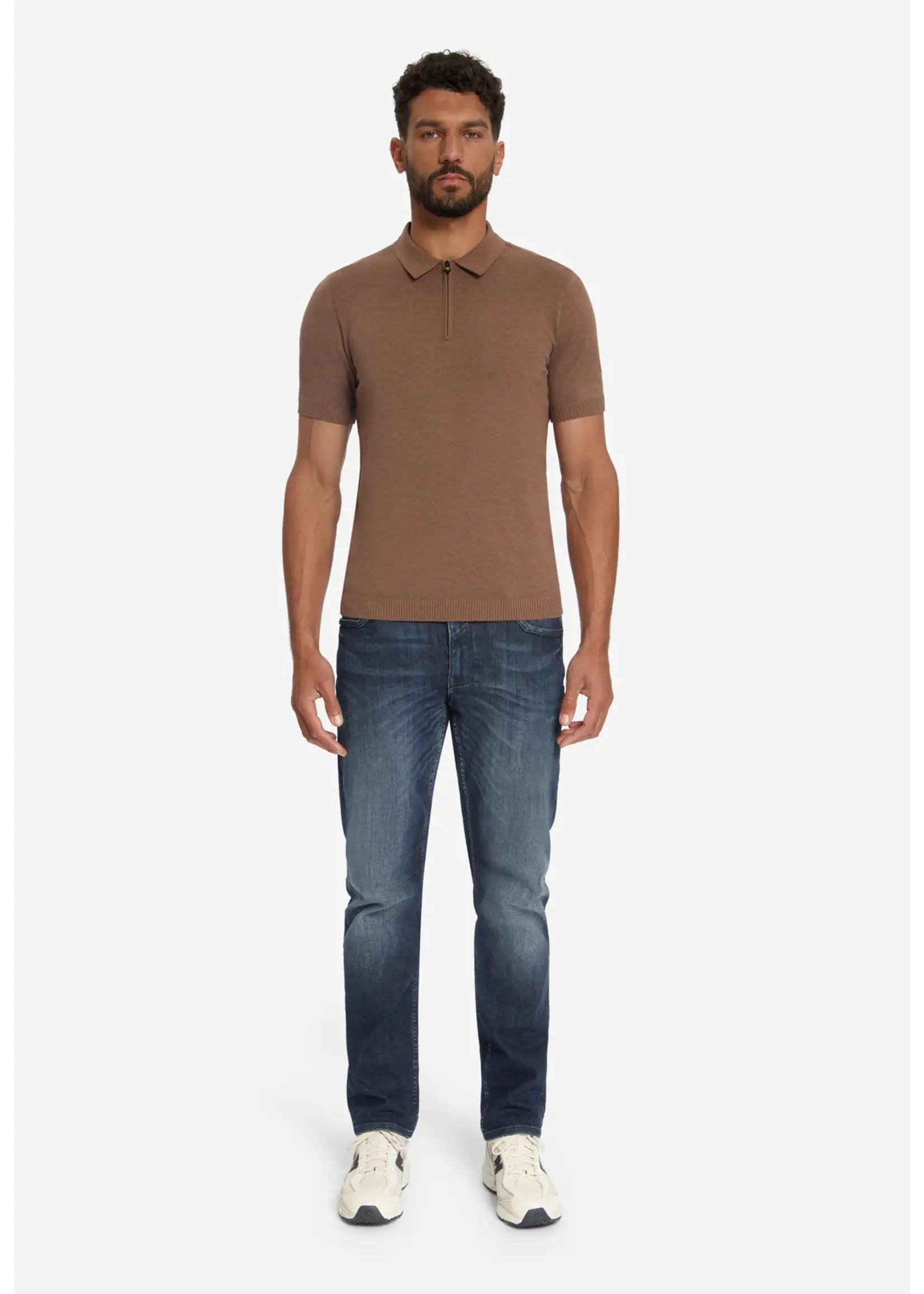 NO EXCESS  Fijngebreide Zip Polo | Light Brown