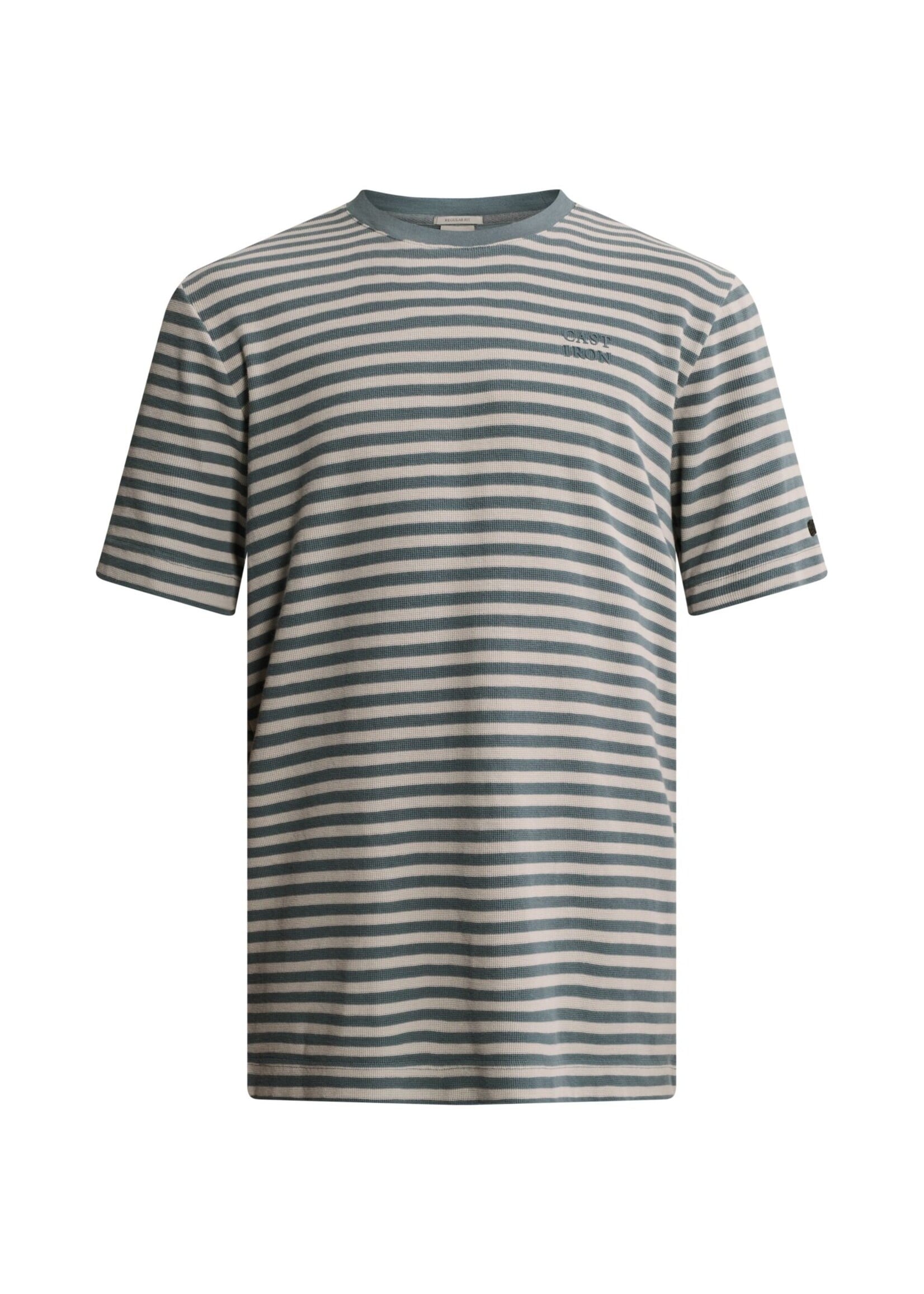 CASTIRON Short sleeve r-neck regular fit waffle stripe - Blauw