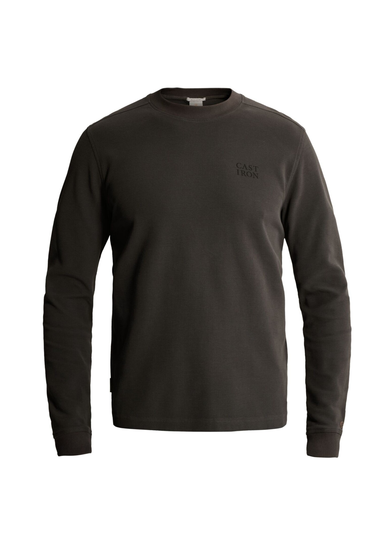 CAST IRON Long sleeve r-neck regular fit waffle - grijs