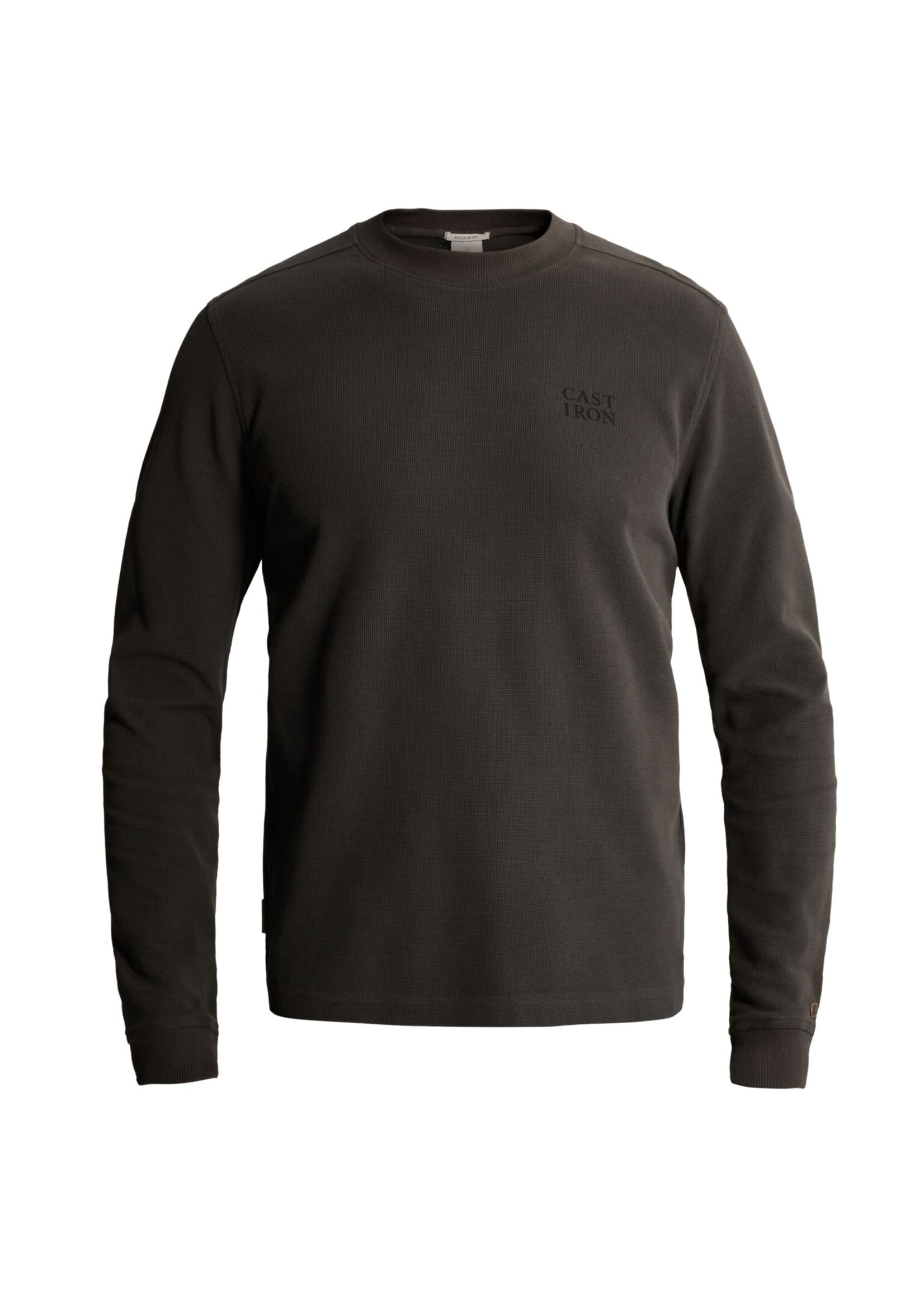 CASTIRON Long sleeve r-neck regular fit waffle - grijs