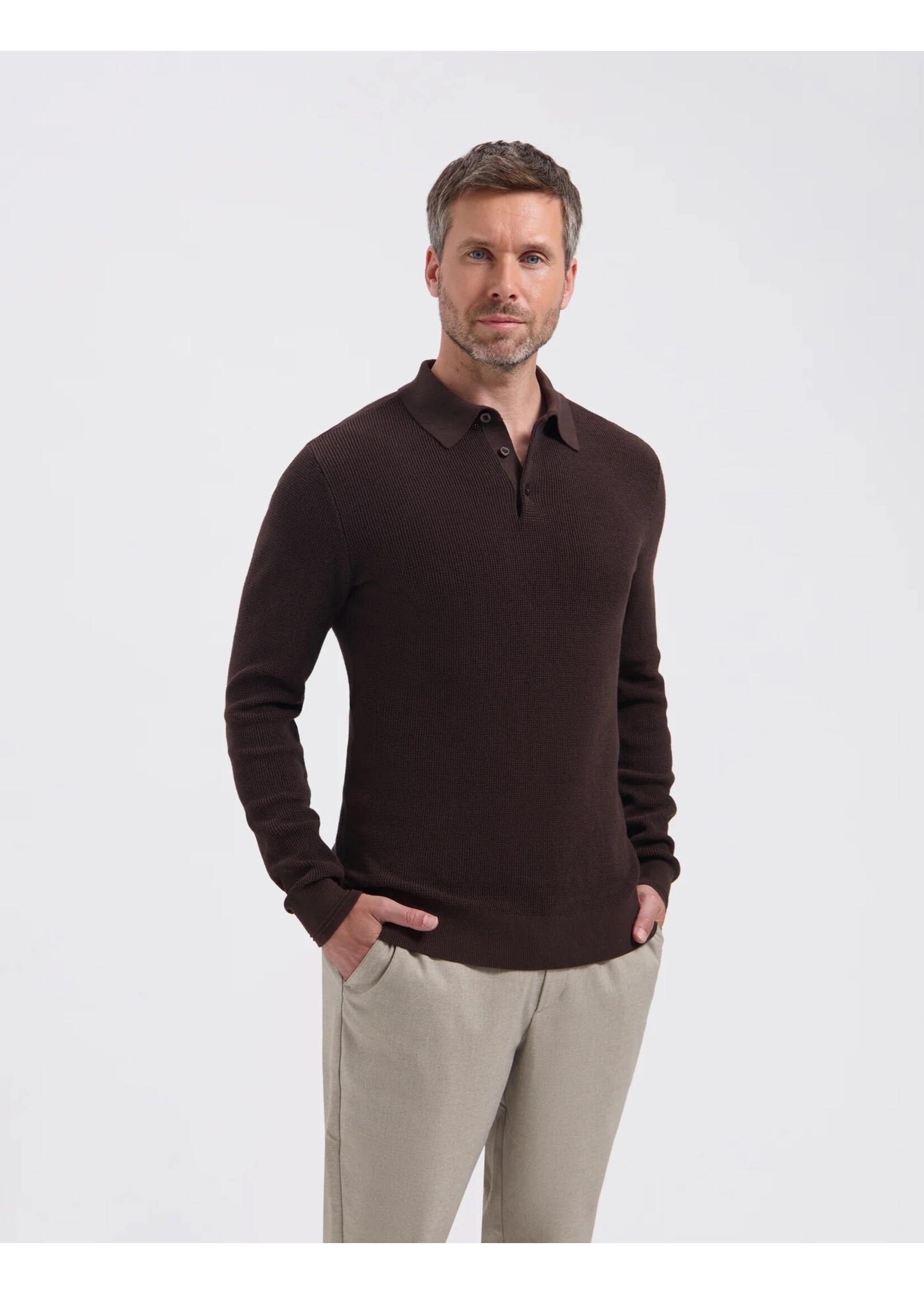 SAINT STEVE  SAINT STEVE knitted polo - koffie  sander