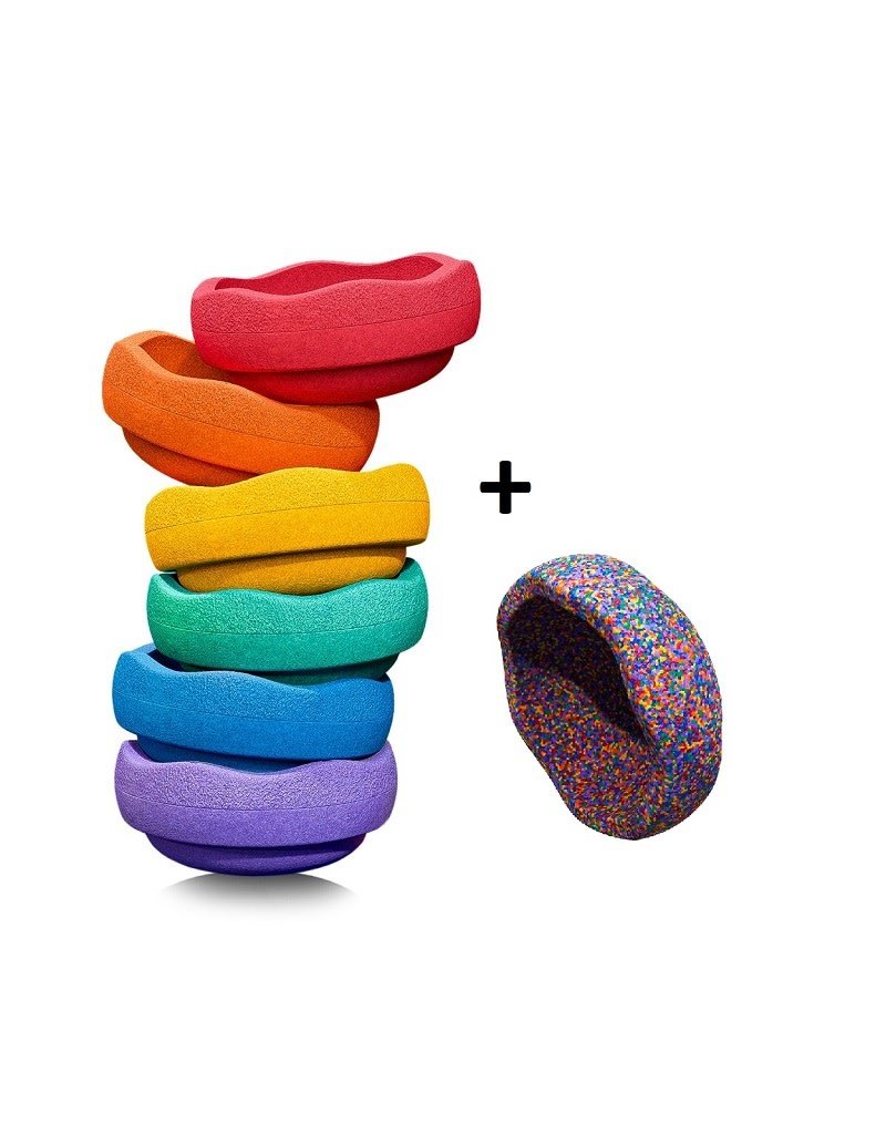 Stapelstein Stapelstein - Rainbow Basic + confetti, set van 7