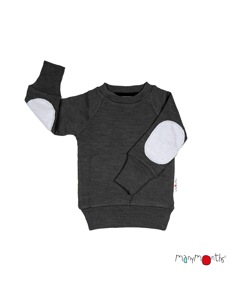 ManyMonths ManyMonths - pullover with elbow patches, foggy black w. grey patches (3-16j)