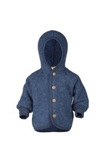 Engel Engel - Hooded jacket with wooden buttons, wolfleece, blue mélange (0-2j)