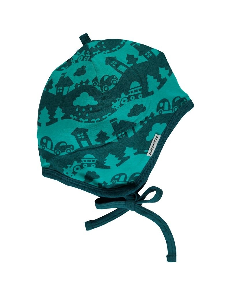 Maxomorra Maxomorra - Hat helmet velour, turquoise landscape (0-2j)