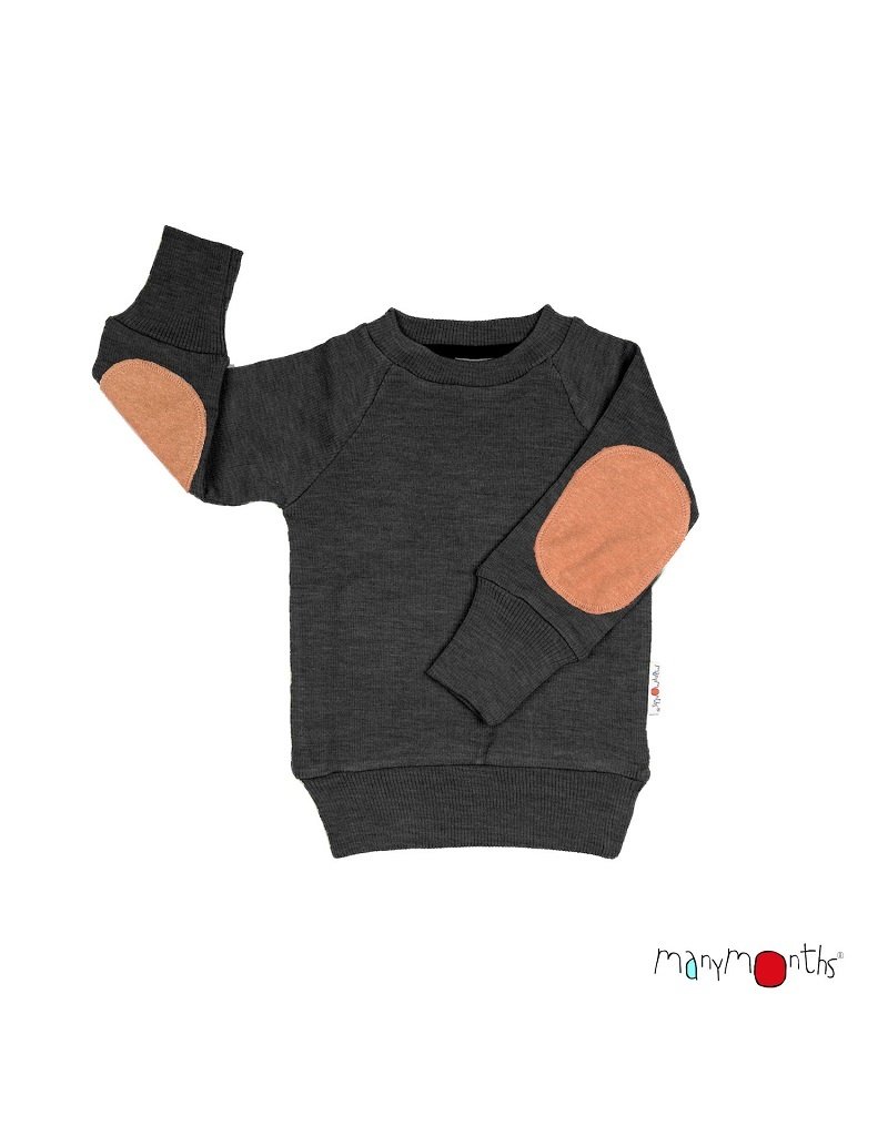 ManyMonths ManyMonths - Pullover with elbow patches, foggy black w. potter's clay patches (3-16j)