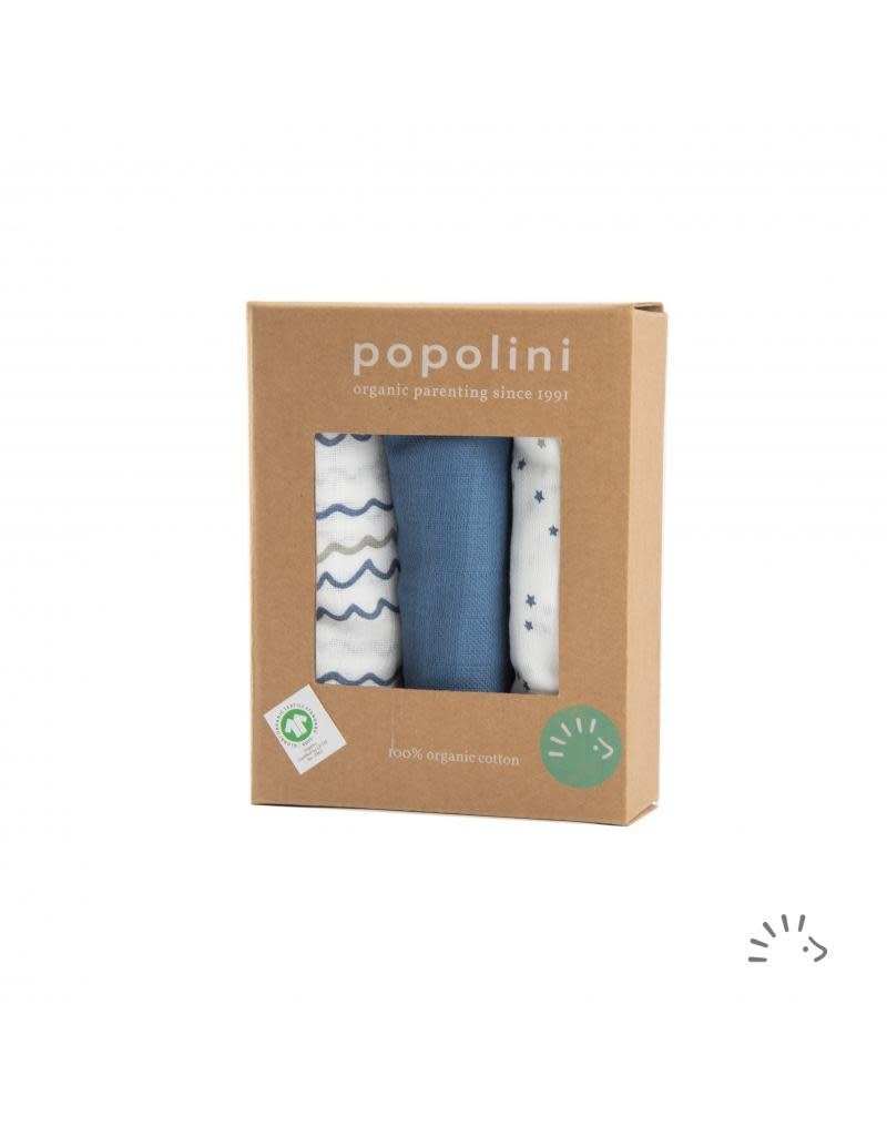 Popolini Popolini - Muslin organic cotton 70x70cm, 3-pack, Starry Sea