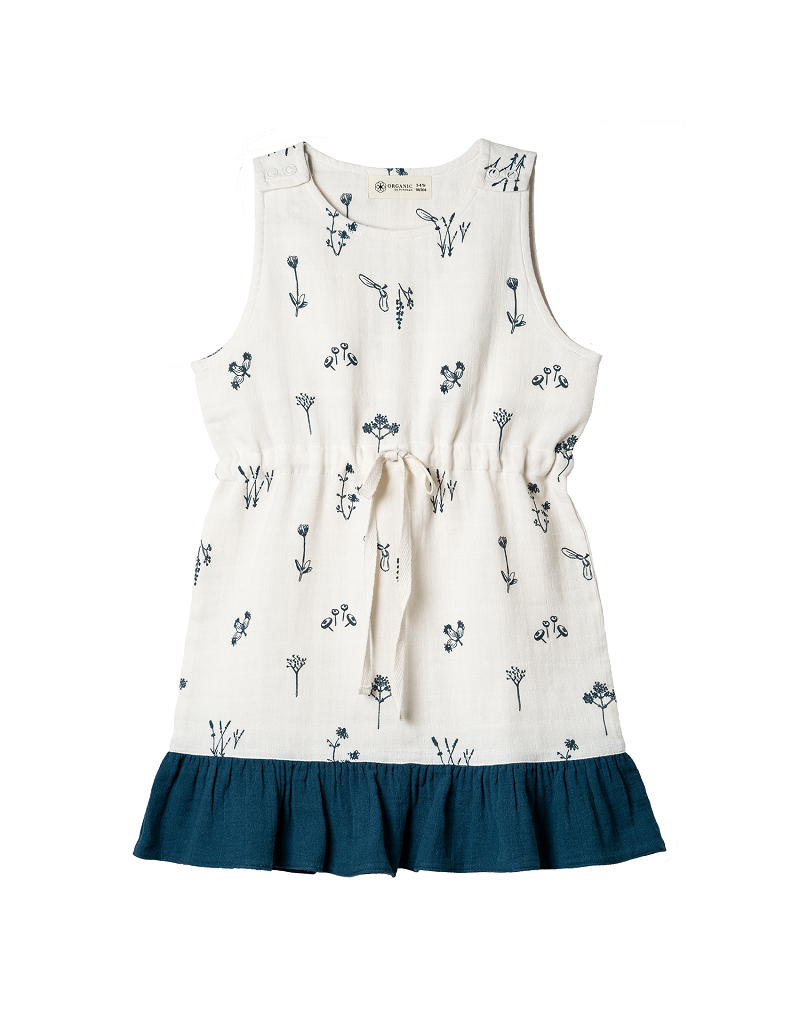 Organic by Feldman Organic by Feldman - Muslin Jumper dress drawstring, plant delight (3-12j)