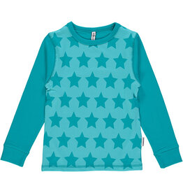 Maxomorra Shirt ls, stars turquoise (3-16j)