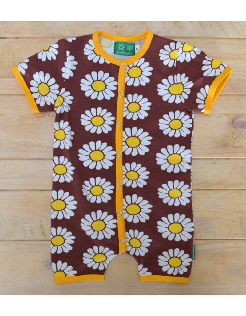 Naperonuttu - summersuit, bruin, margrietjes (0-2j)