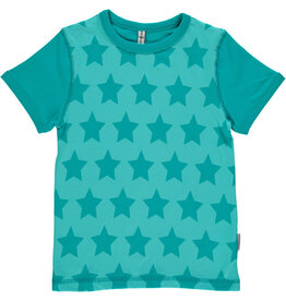 Maxomorra T-shirt, stars turquoise (0-2j)