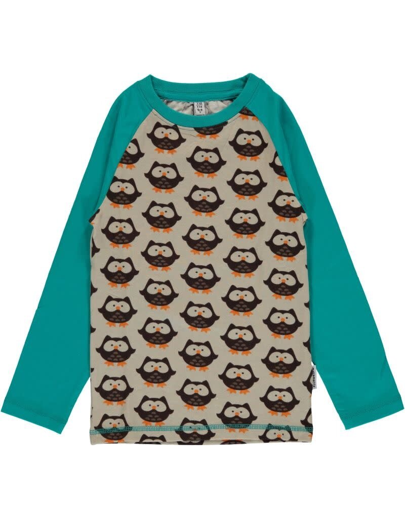 Maxomorra Maxomorra - Top ls slim, owl (0-2j)