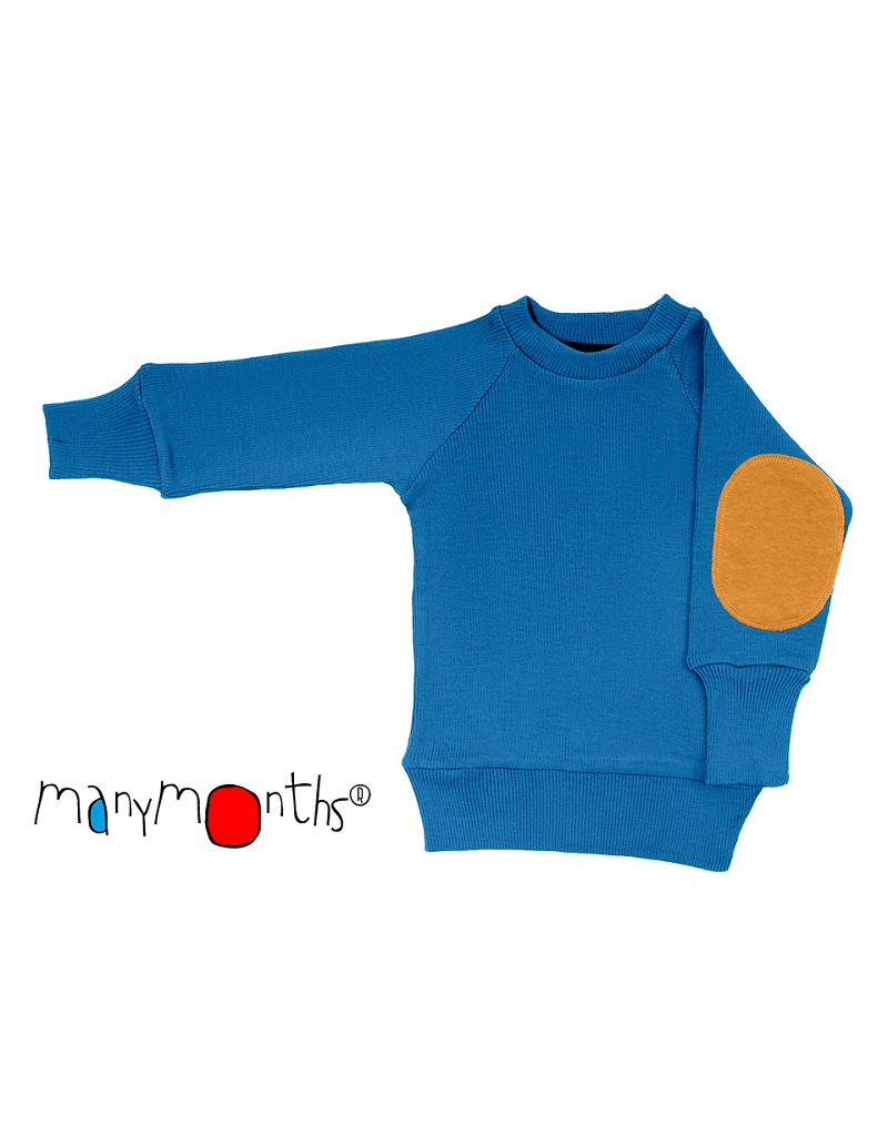 ManyMonths ManyMonths - pullover with elbow patches, mykonos waters w. golden brown patches (3-16j)