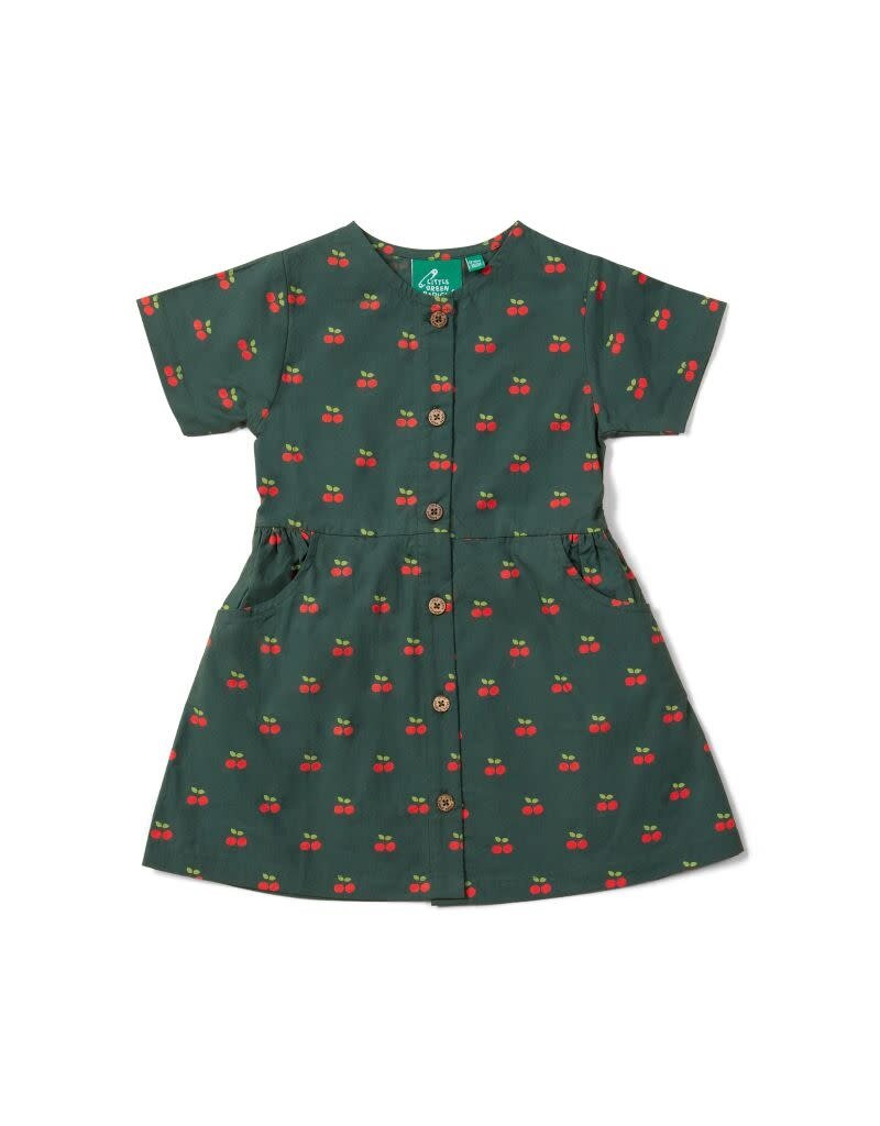 Little Green Radicals Little Green Radicals - Olive cherries button through ss dress (3-8j)