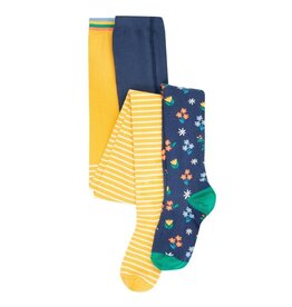 Frugi Kousenbroek 2-pack, Bumblebee Breton/Navy Blue Floral (3-16j)