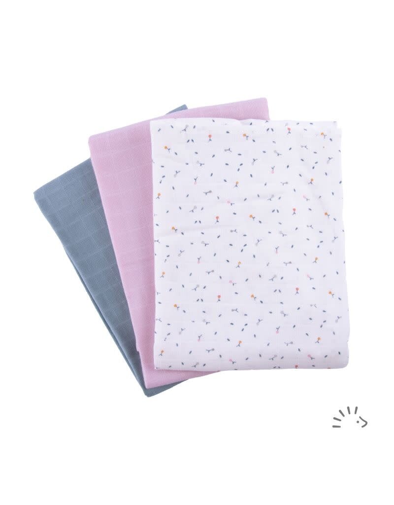 Popolini Popolini - Muslin organic cotton 70x70cm, 3-pack, Rose Garden